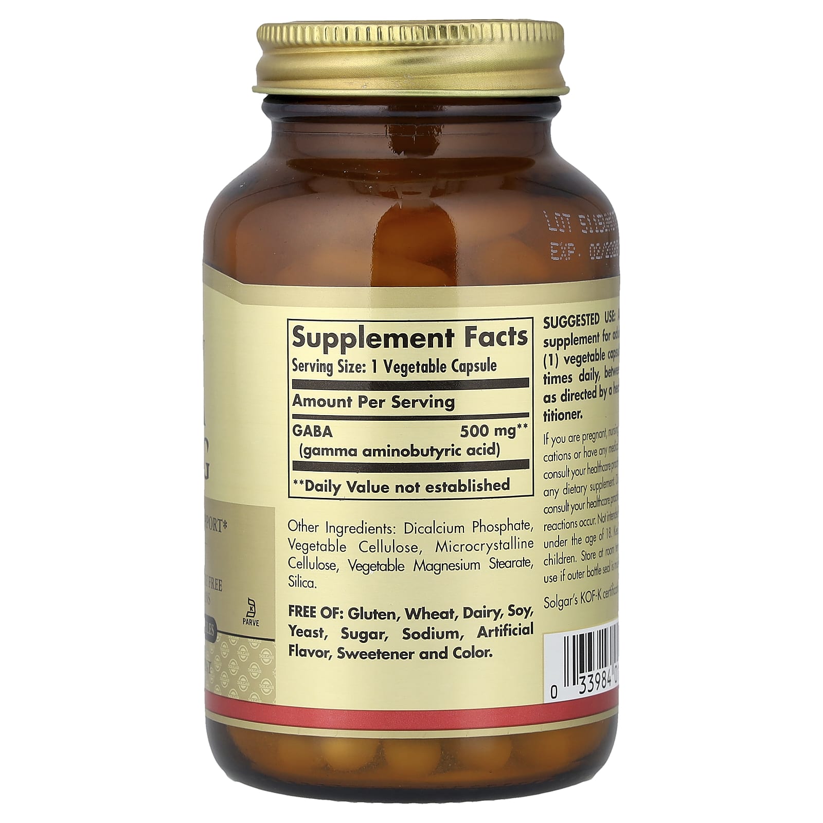 GABA 500mg ingredienser och etikett