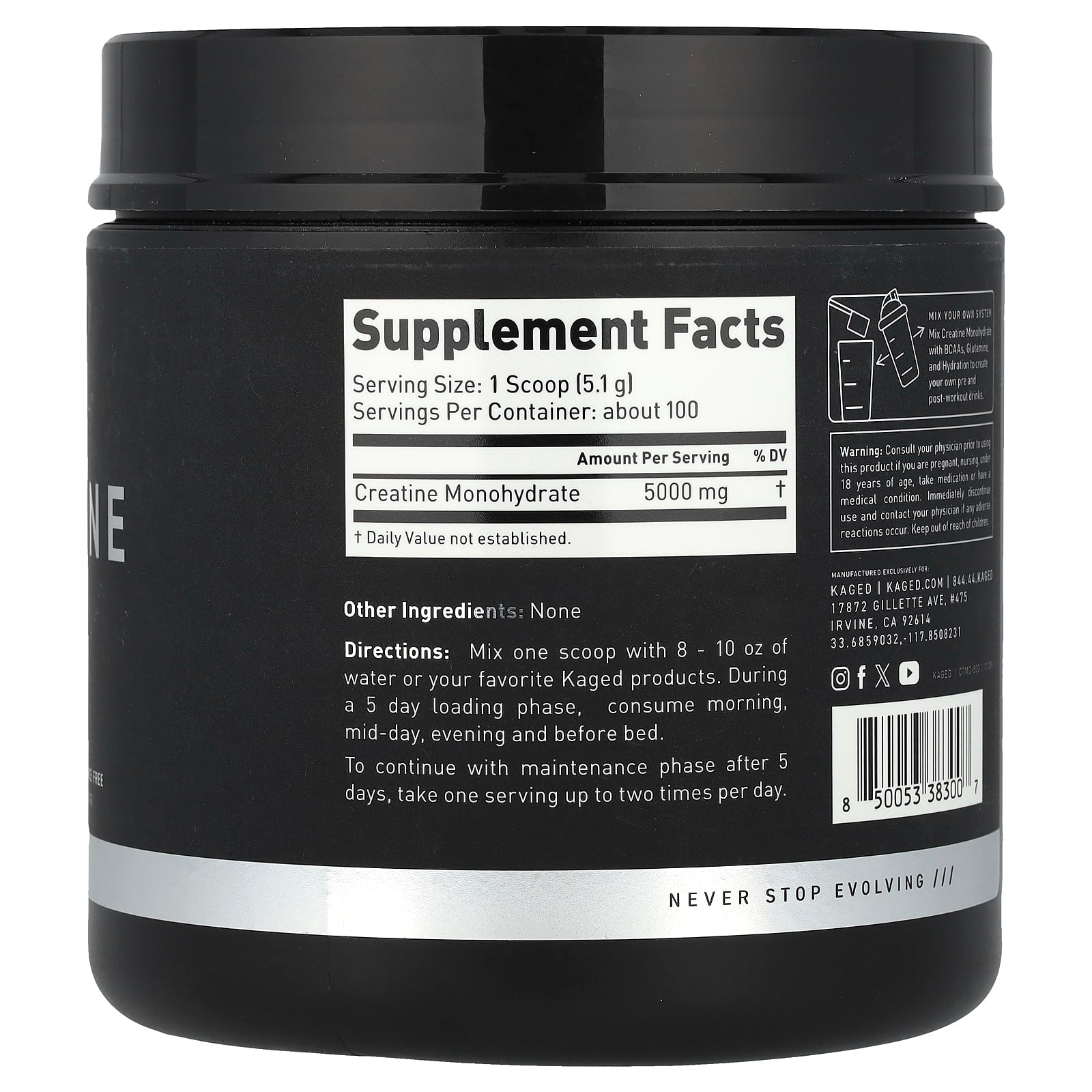 Kaged Muscle Creatine näringsfakta etikett