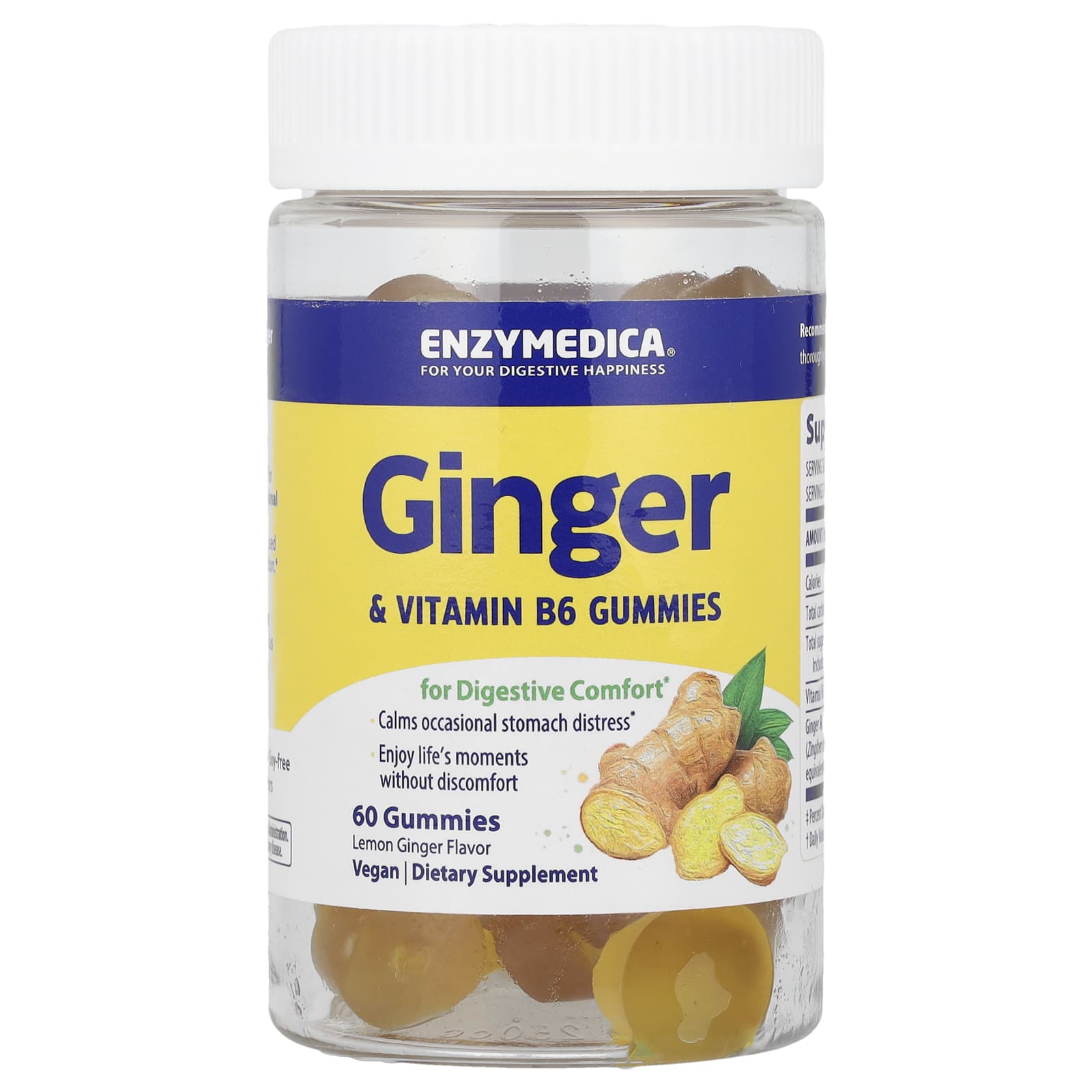 Enzymedica - Ginger & Vitamin B6 Gummies - Lemon Ginger - 60 Gummies