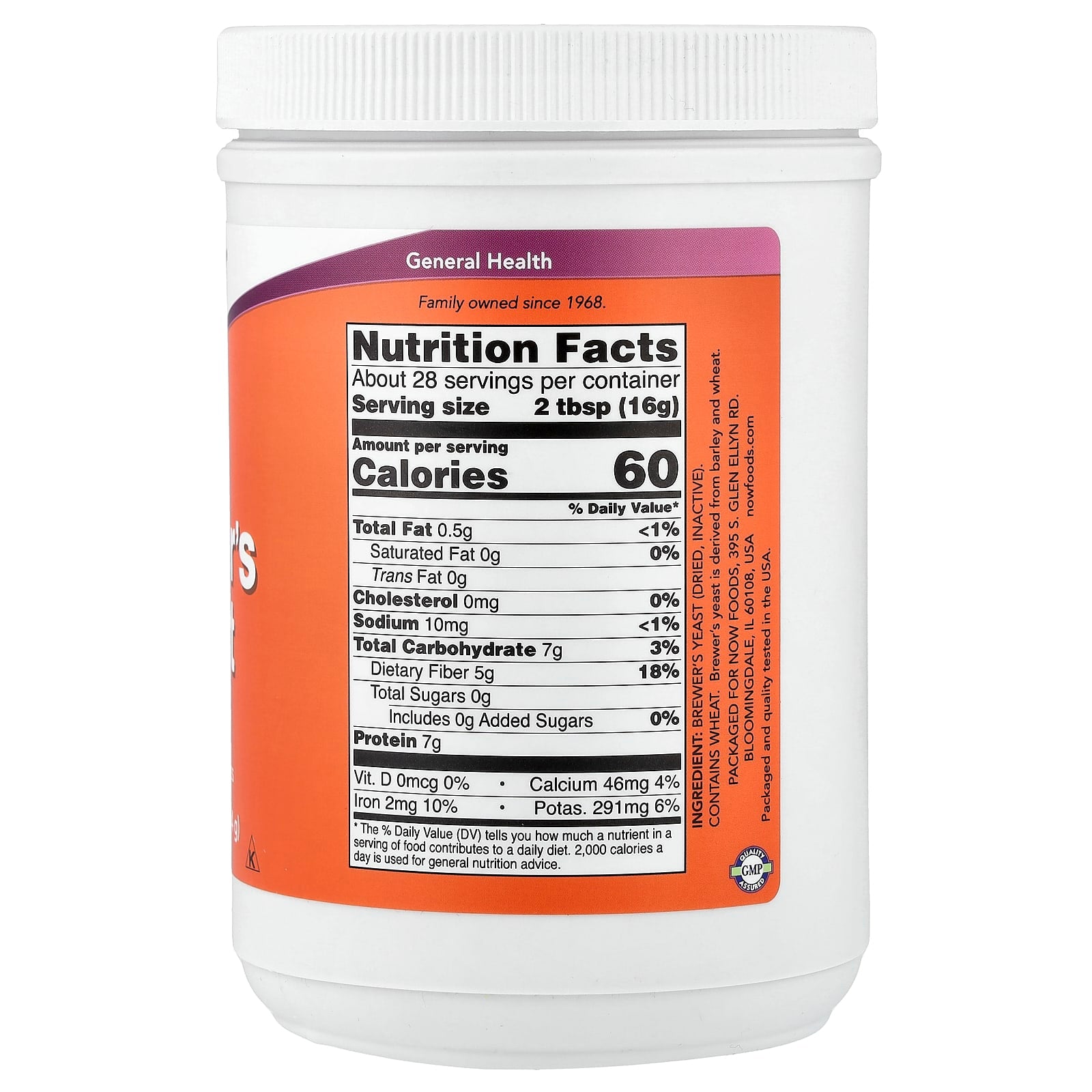 Now Foods Brewer's Yeast ingredienser etikett
