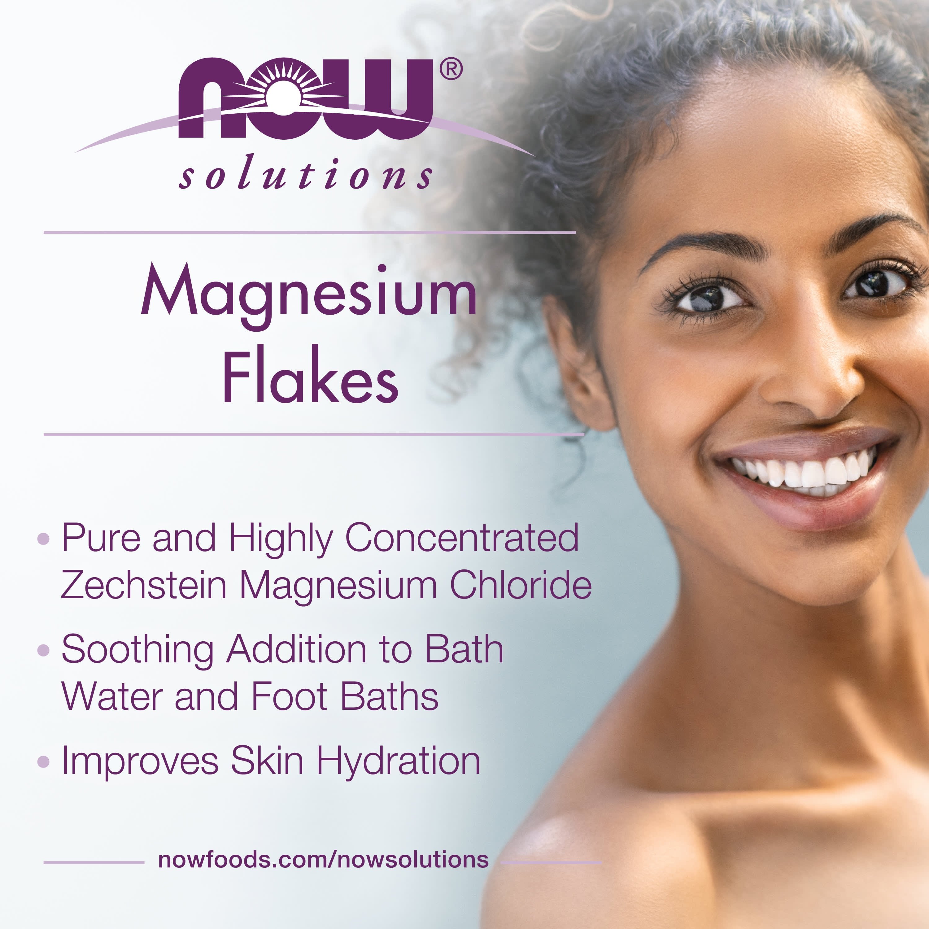 NOW Foods Magnesium Flakes produktdetalj förpackning