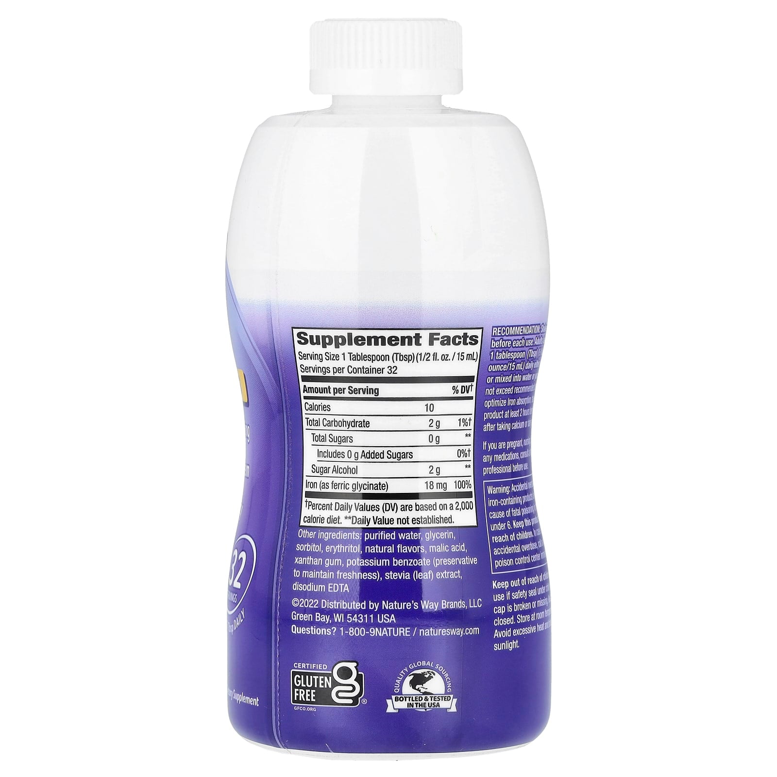 Liquid Iron baksida med näringsinformation