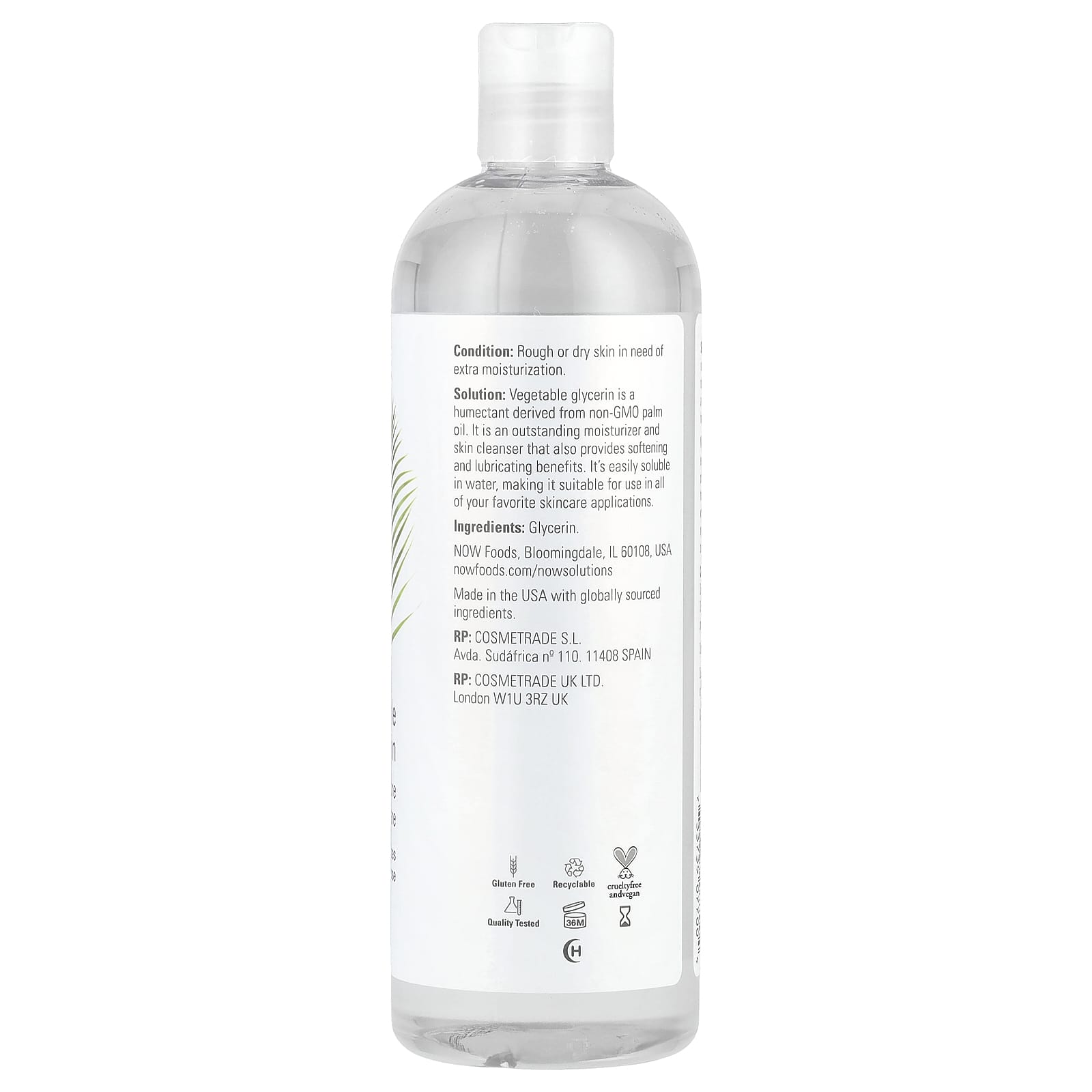 Vegetable Glycerin lagringsinstruktioner på baksida