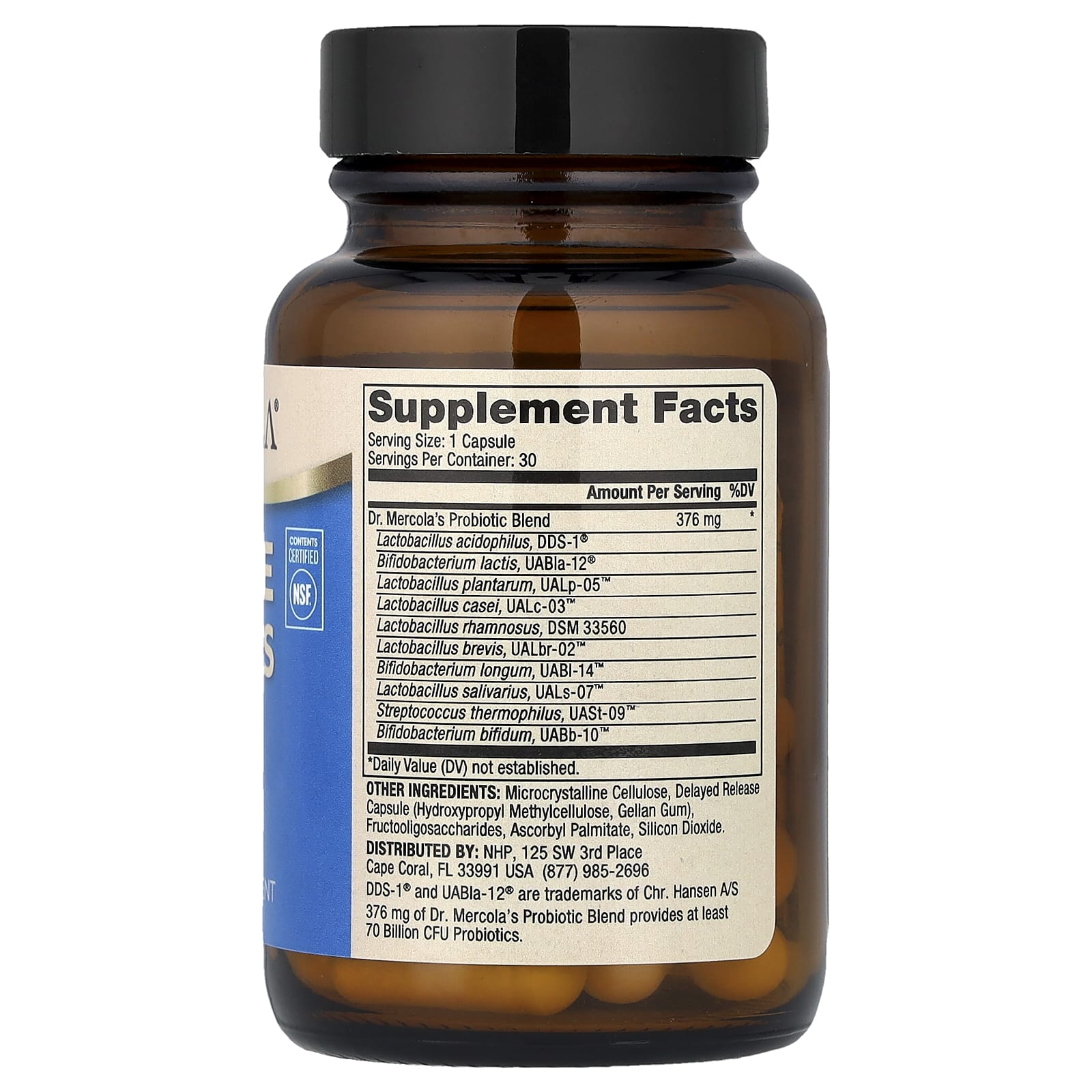 Dr. Mercola Complete Probiotics baksida näringsfakta