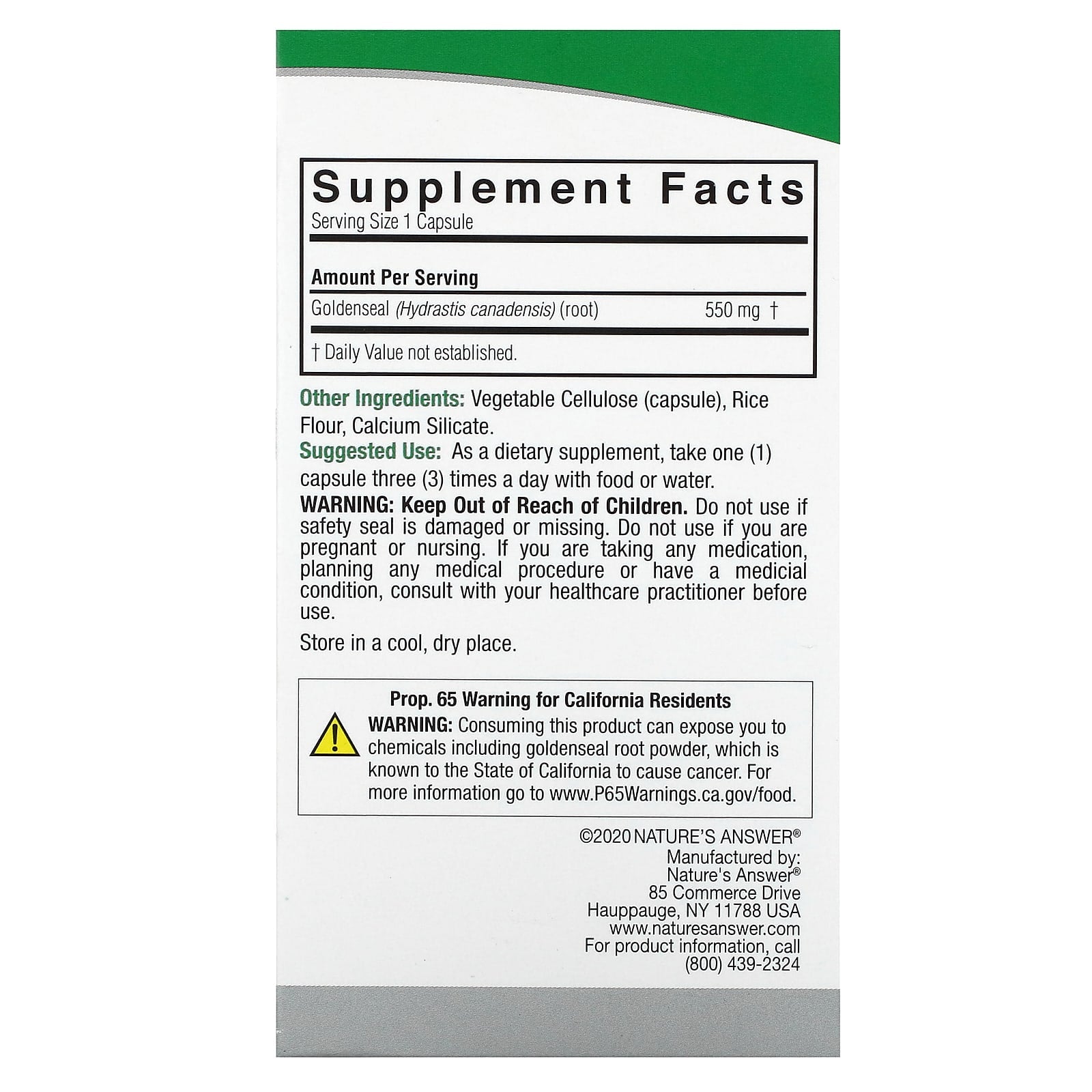 Nature'S Answer - Standardiseret Flydende Ekstrakt Guldenseal Rod - 1 Fl oz