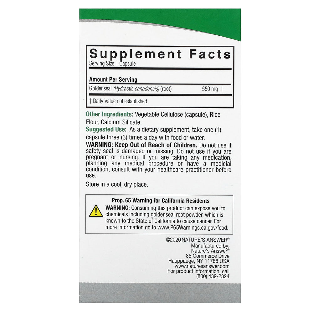 Goldenseal Full Spectrum – 550 mg gullrot ingredienser