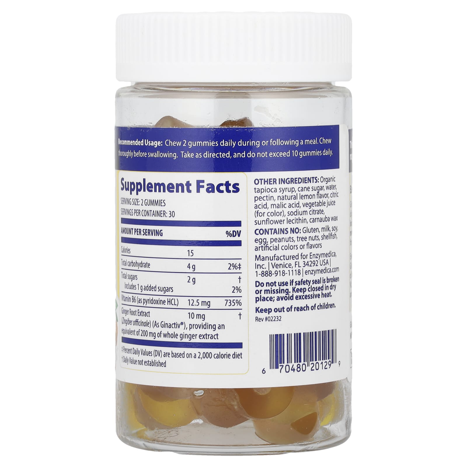 Enzymedica - Ginger & Vitamin B6 Gummies - Lemon Ginger - 60 Gummies