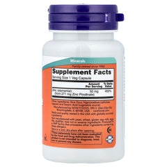 NOW Foods Zinc Picolinate näringsfakta-etikett