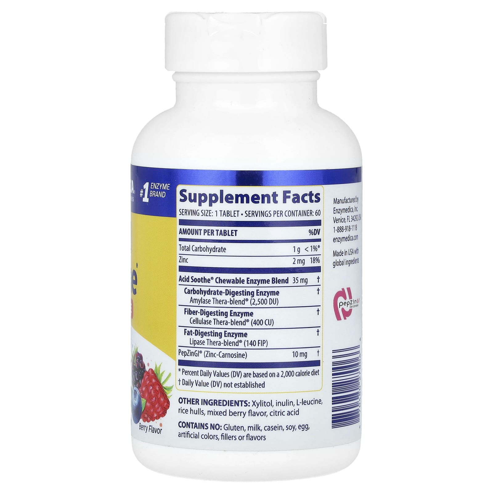 Enzymedica - Acid Soothe - Digestive Support - 60 Tabs (KORT UDLØBSDATO 2026-09-30)