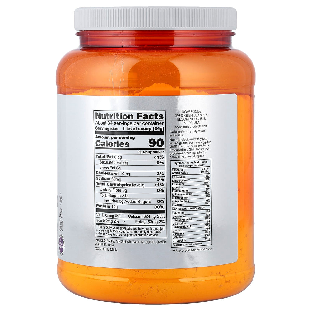 NOW Foods Micellar Casein baksida näringsfakta