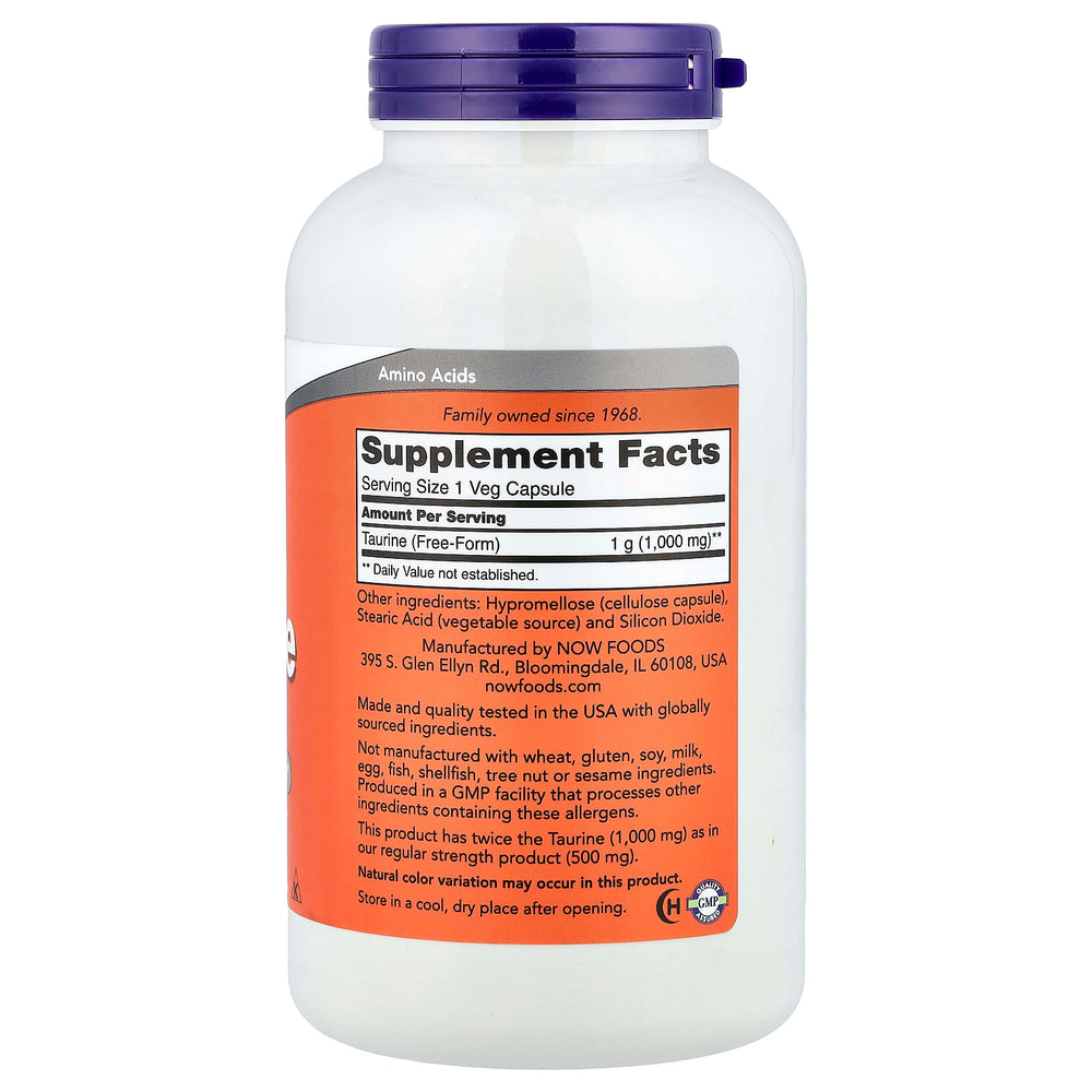 NOW Foods Taurine Double Strength 1000mg kapslar närmare