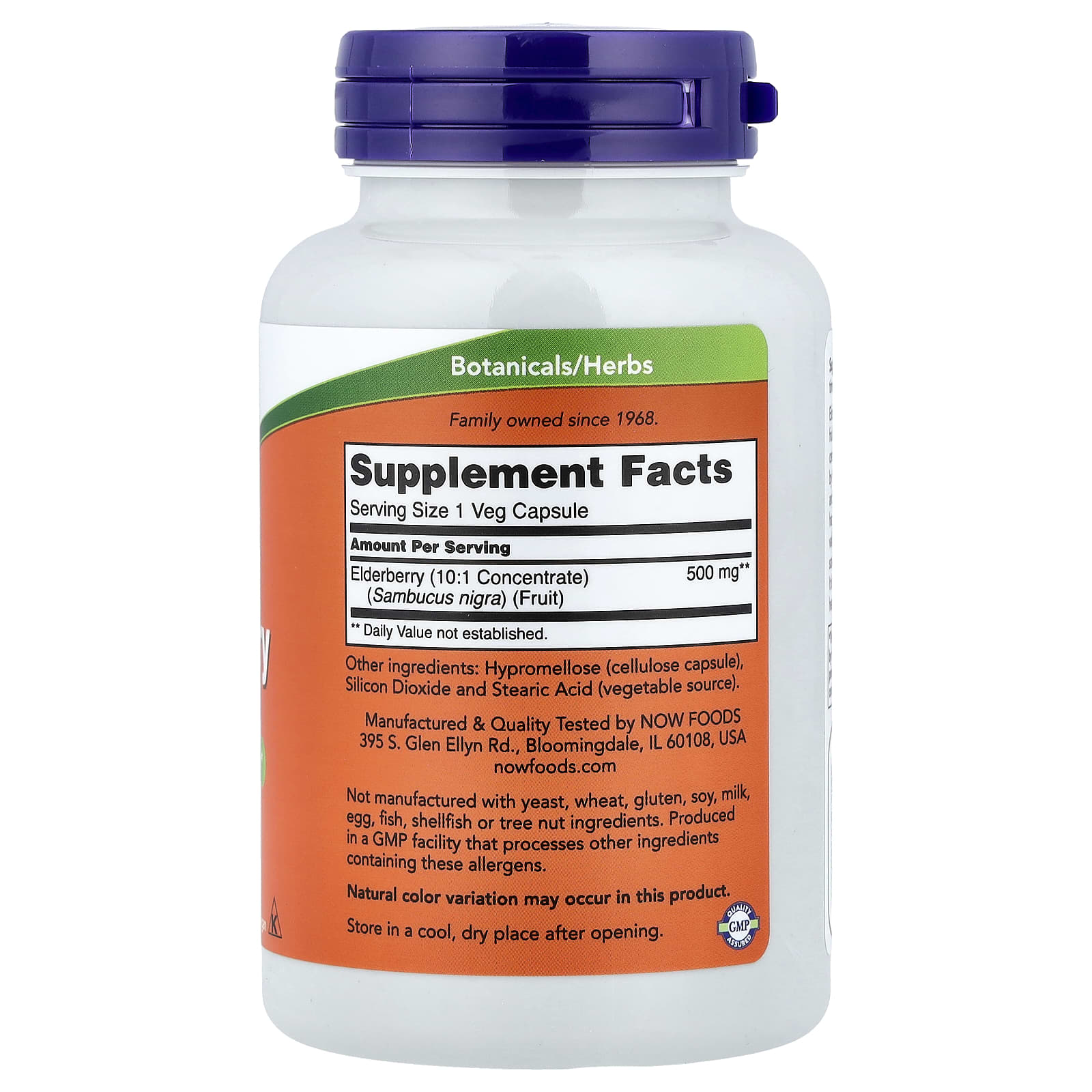 Elderberry 500mg näringsfakta etikett