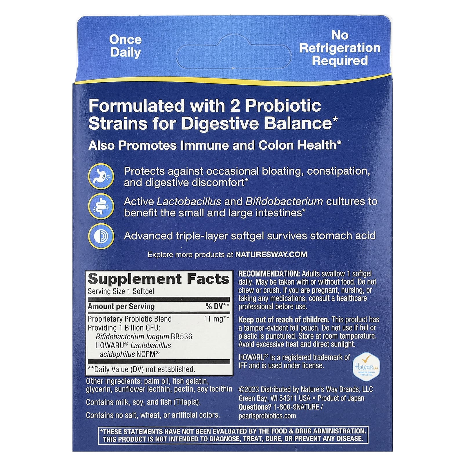 Probiotic Pearls Acidophilus ingredienser etikett