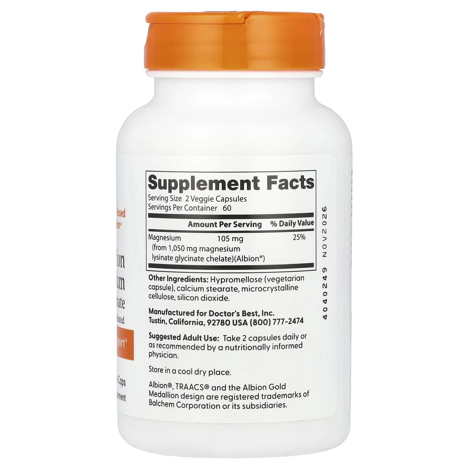 Doctor's Best High Absorption Magnesium näringsfakta