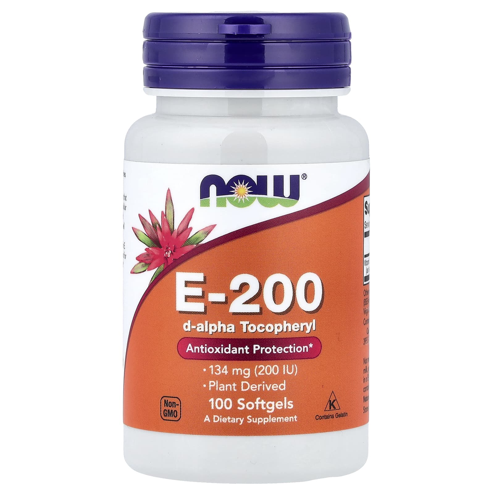 Vitamin E-200 baksida med näringsfakta