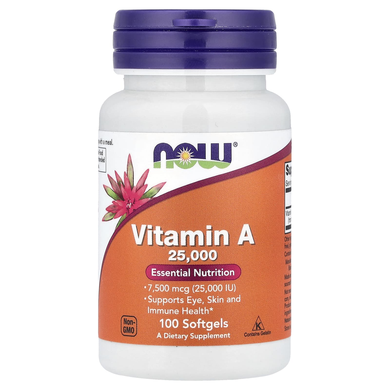Now Foods Vitamin A 25,000IU ingredienser lista