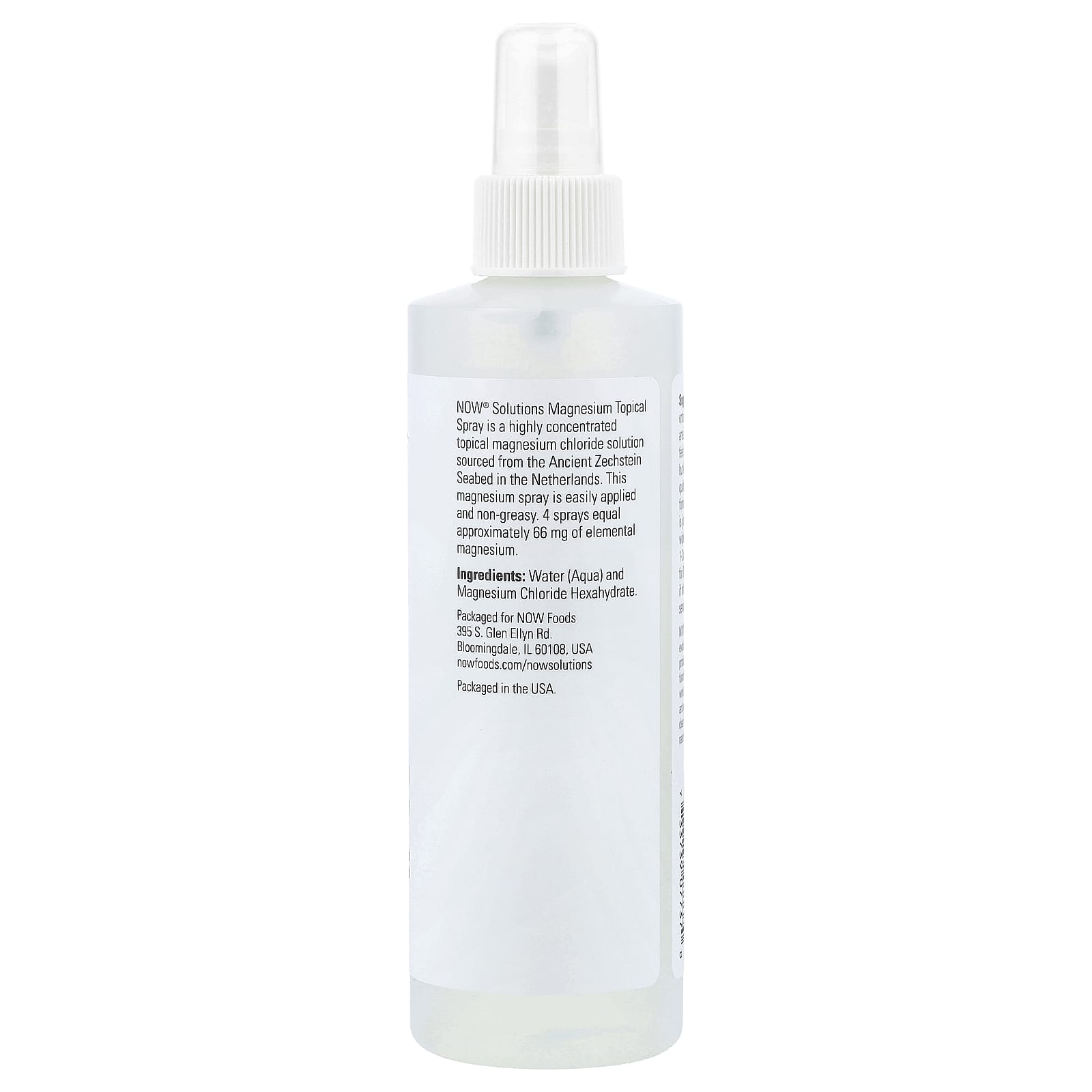 Magnesium Topical Spray ingredienser etikett