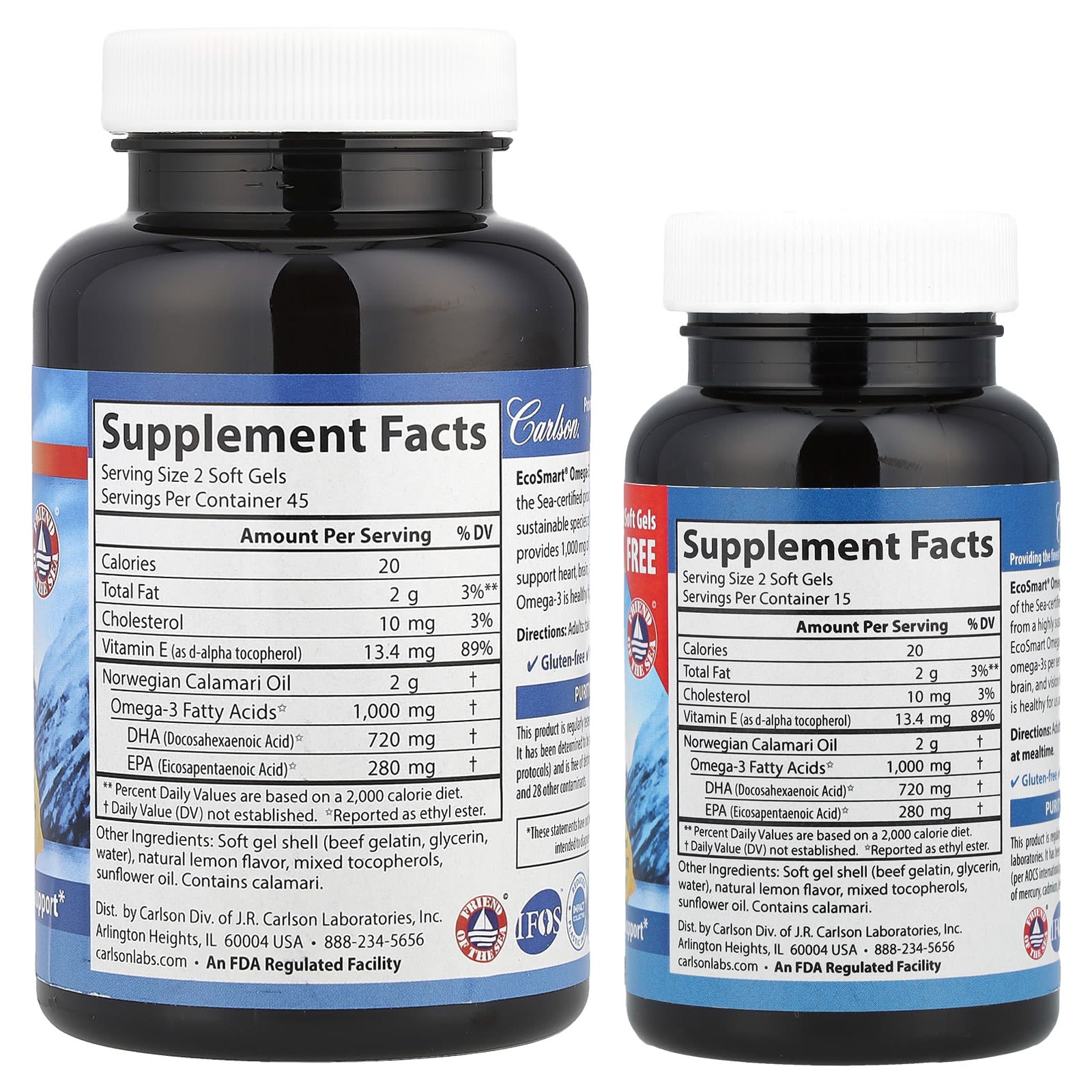 Carlson Labs - Smart Omega-3 1000mg Naturlig Citron - 120 Kapsler