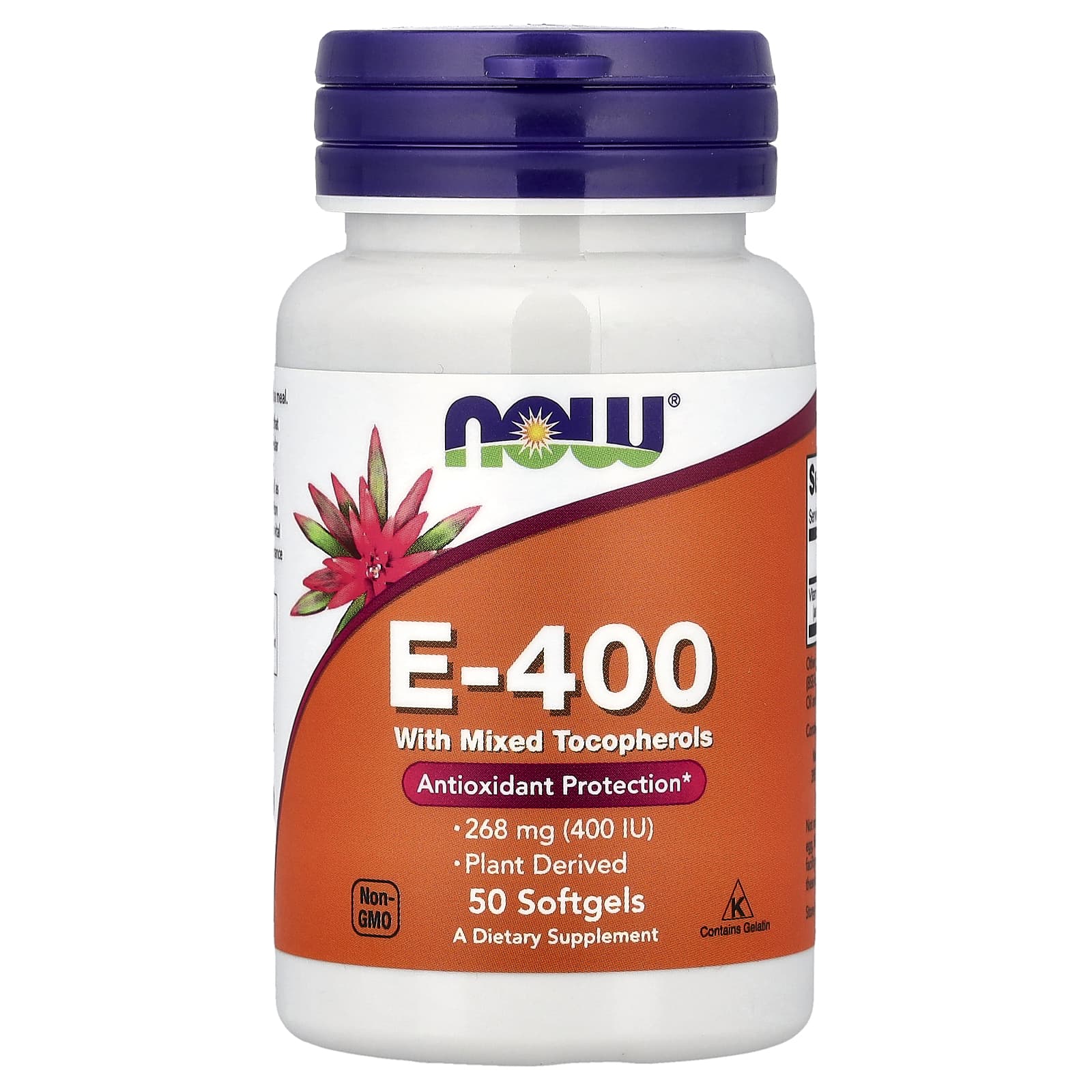 Now Foods Natural E-400 baksida näringsfakta