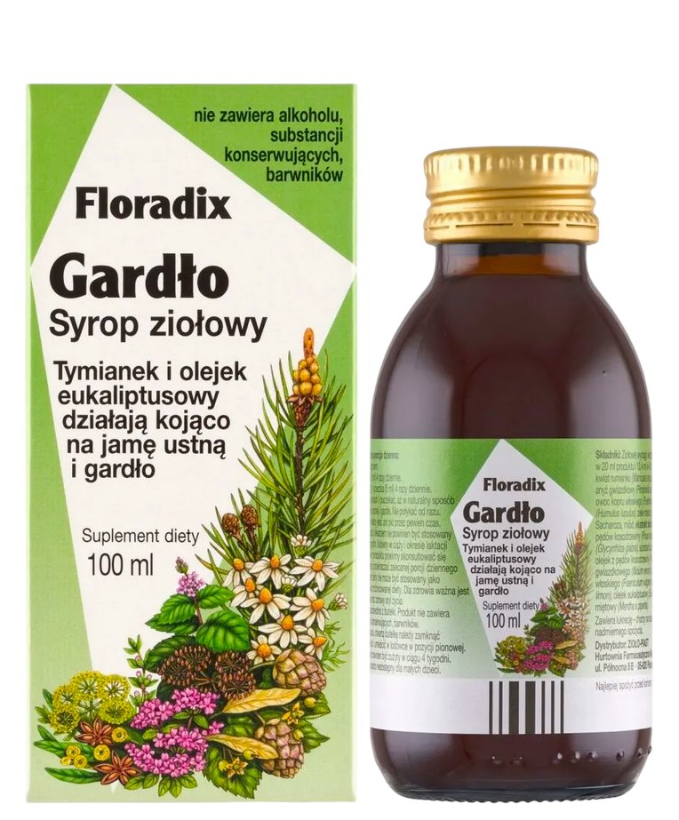Floradix Throat Herbal Syrup baksida etikett