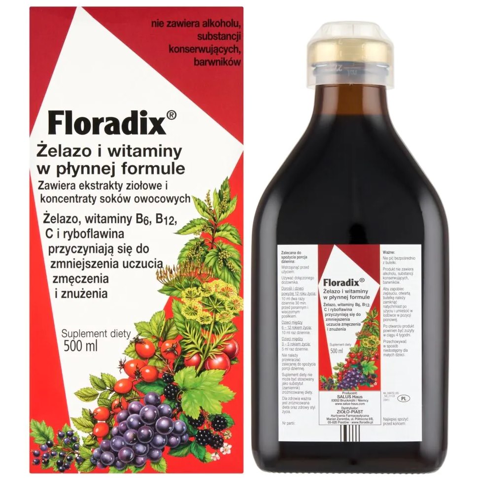 Floradix Iron And Vitamins Liquid Formula baksida