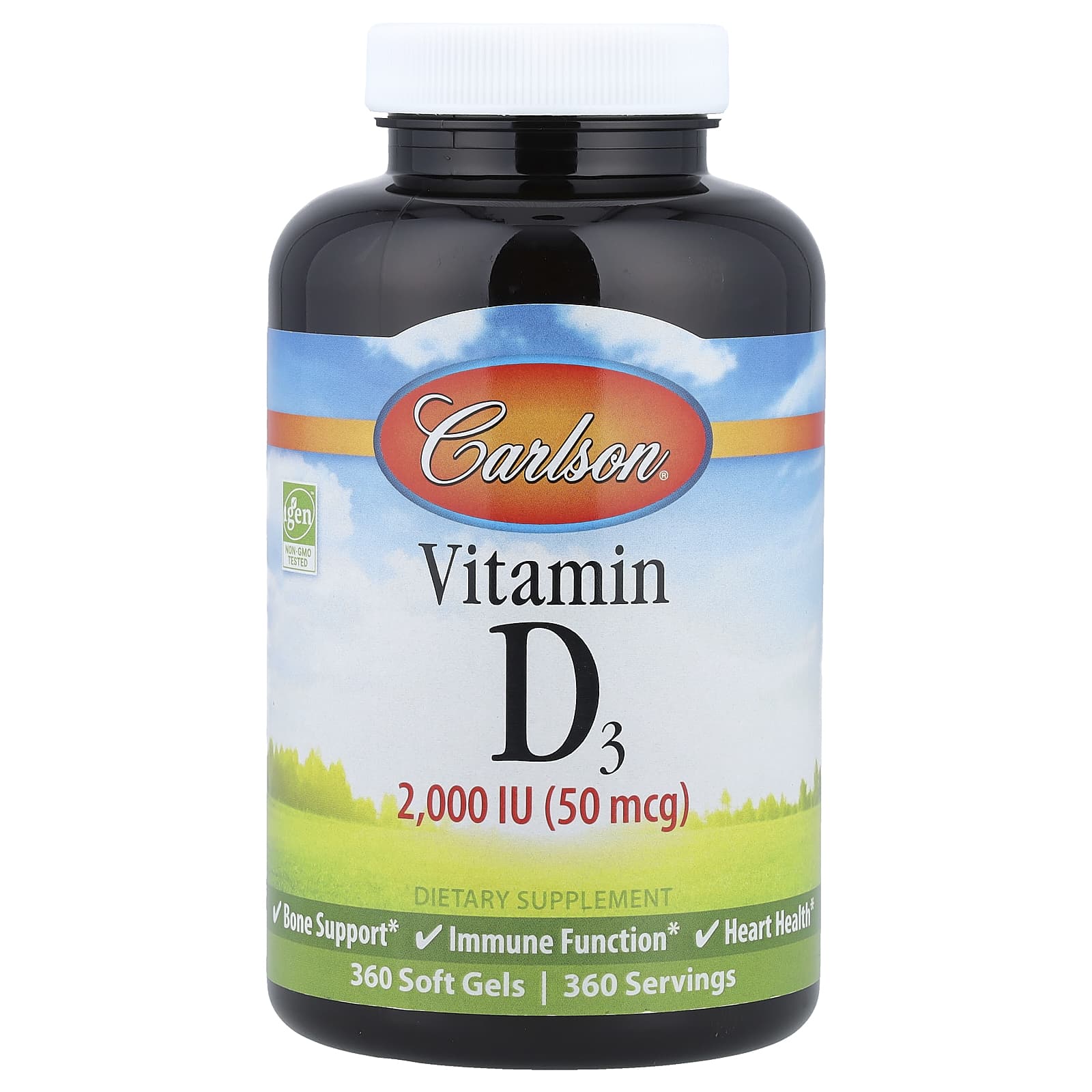 Vitamin D3 2000 IU baksida med näringsfakta