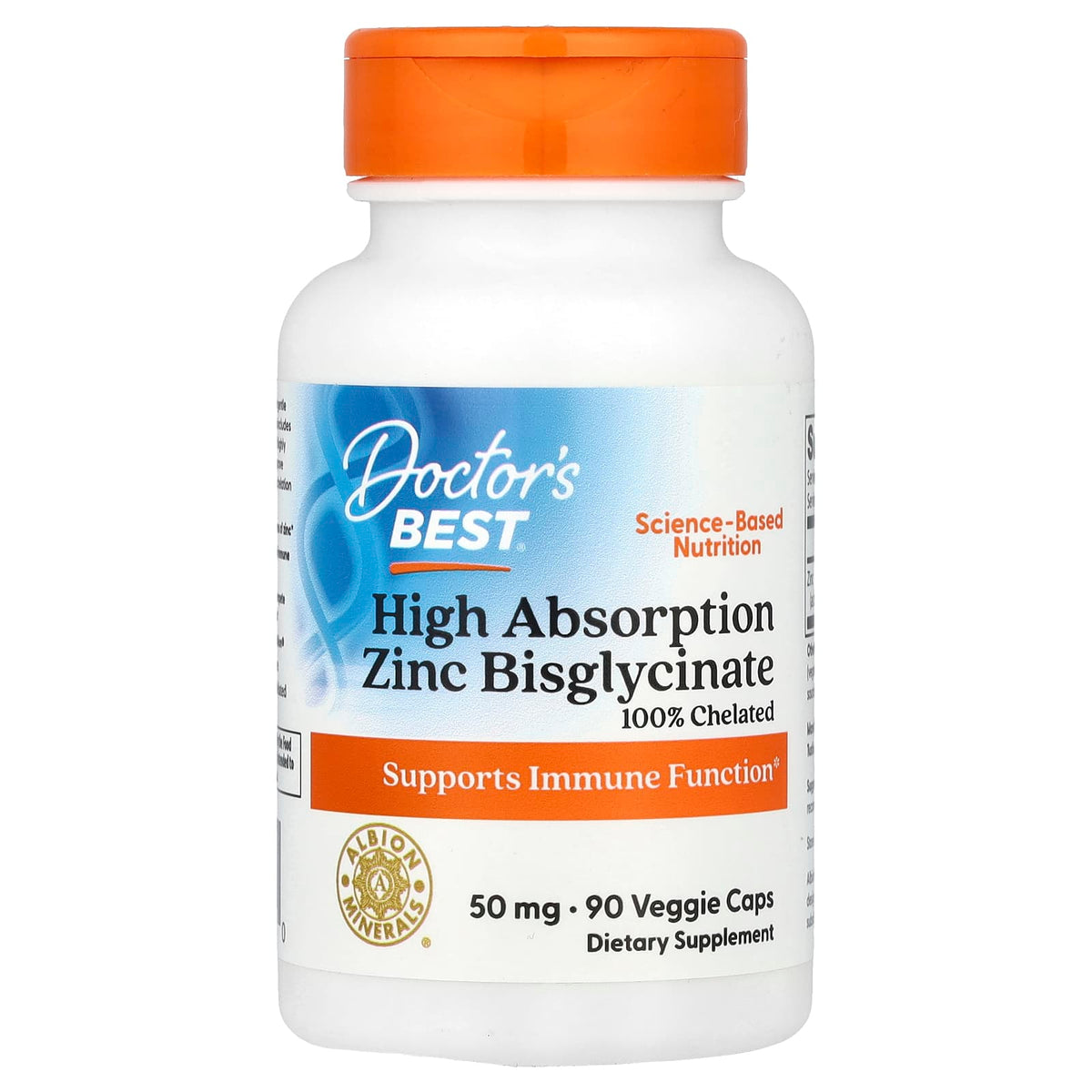Doctor's Best Zinc Bisglycinate baksida näringsfakta