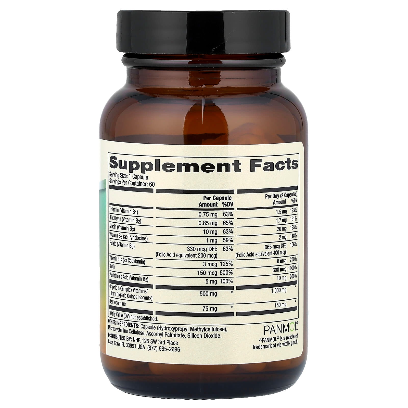 Dr. Mercola Vitamin B Complex With Benfotiamine baksida näringsfakta