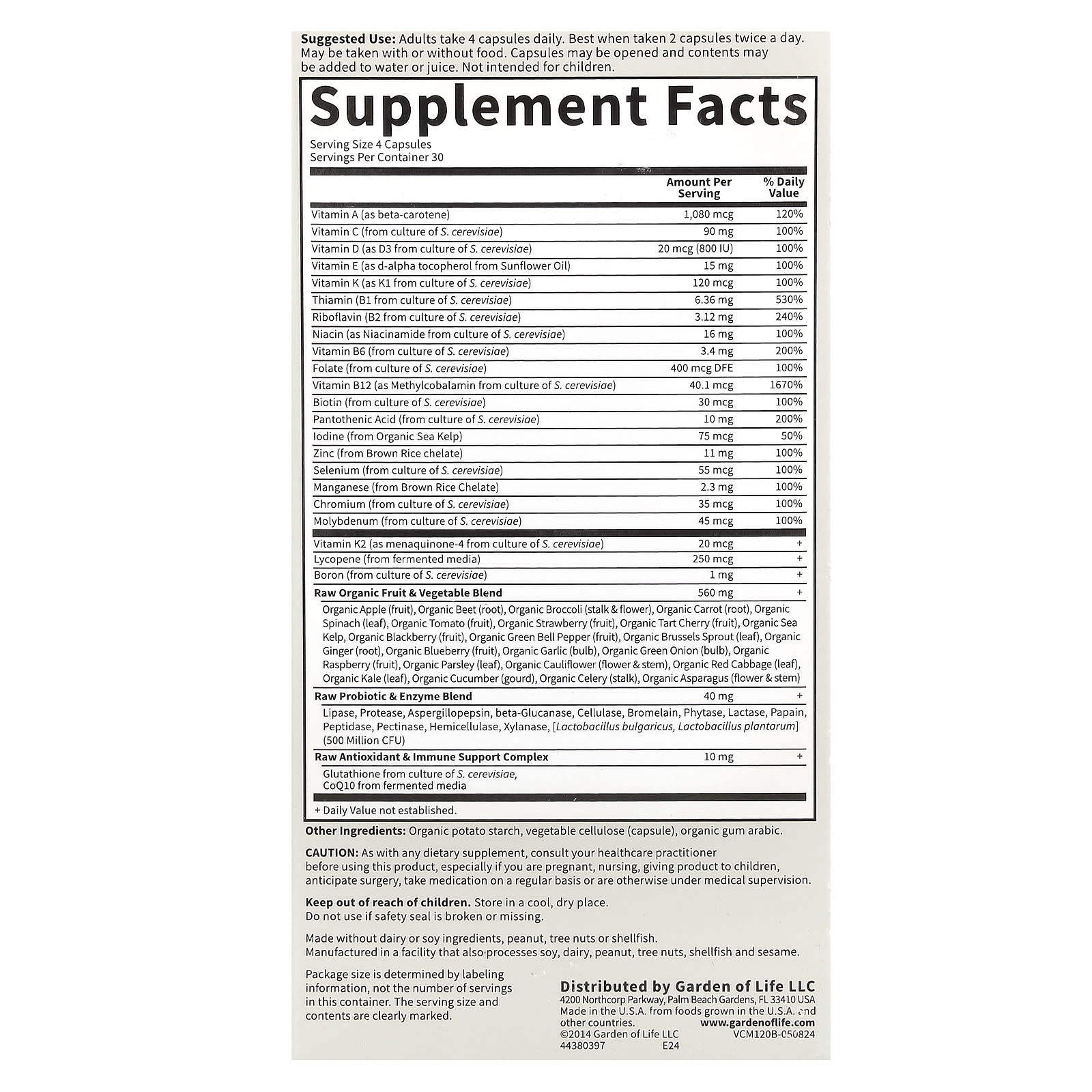 Garden Of Life Vitamin Code Men ingredienser