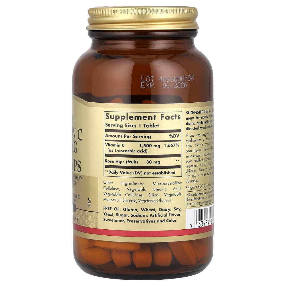 Vitamin C med Rosehöftsber ingredienser-etikett