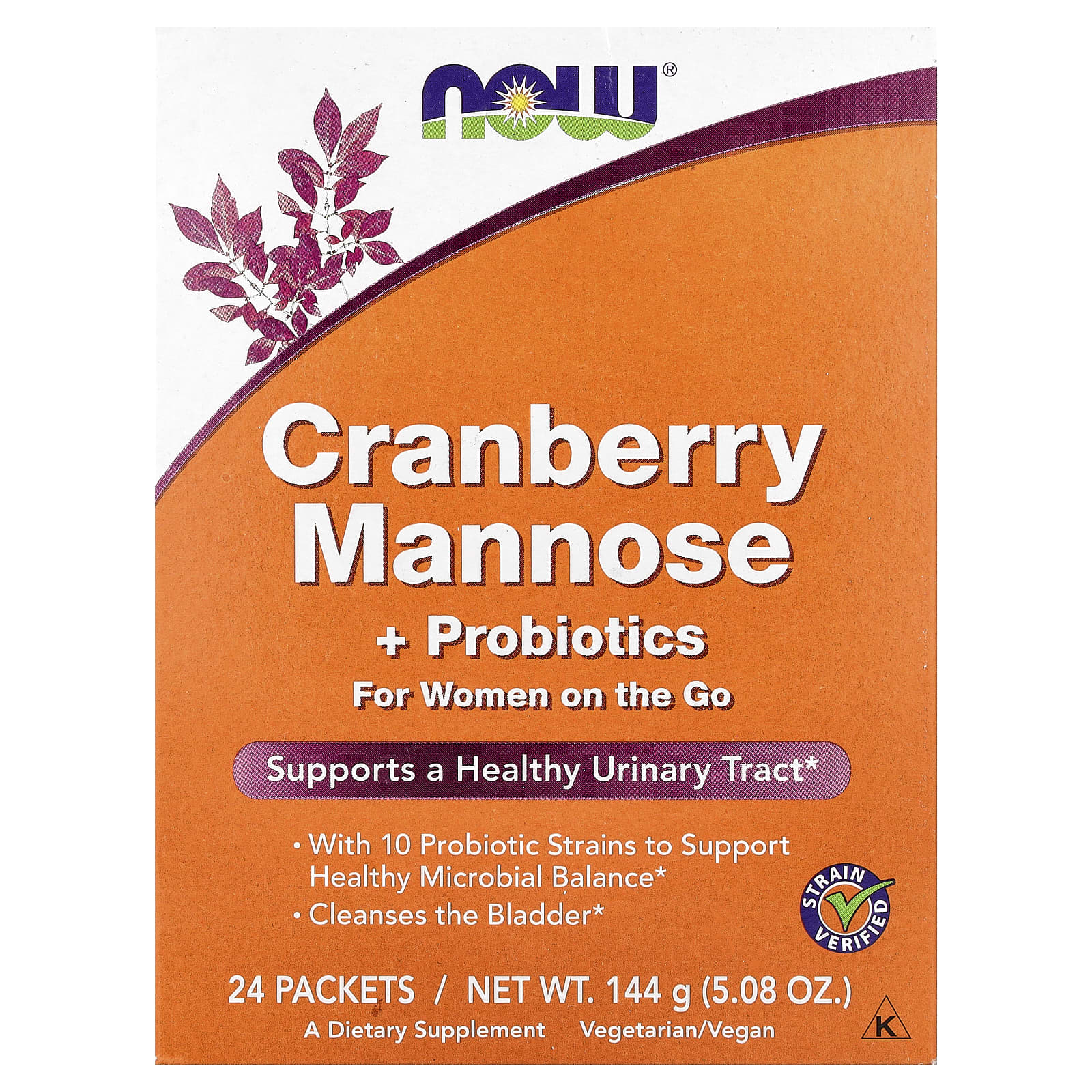 NOW Foods Cranberry Mannose + Probiotics baksida