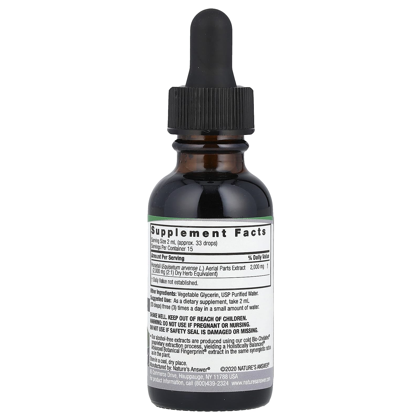 Nature's Answer Horsetail Extract baksida med näringsfakta