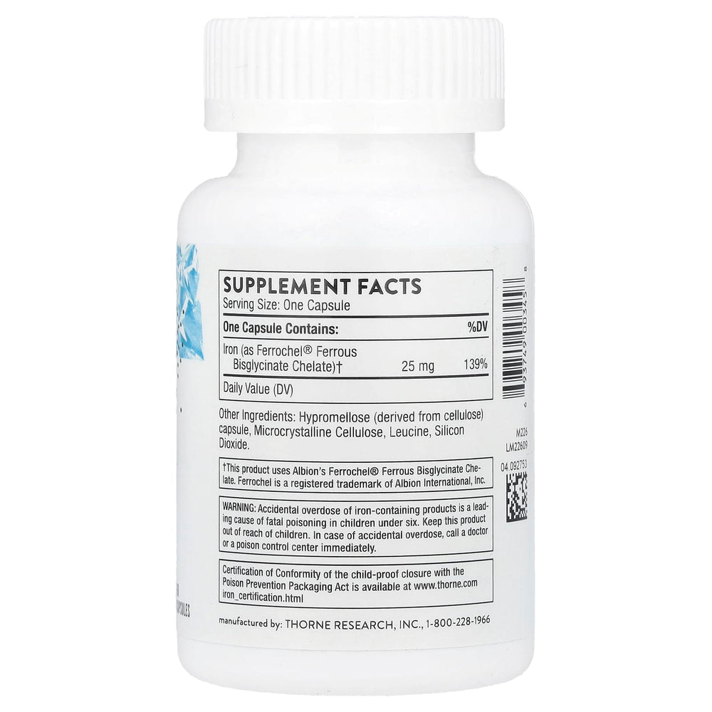 Thorne Iron Bisglycinate baksida näringsfakta