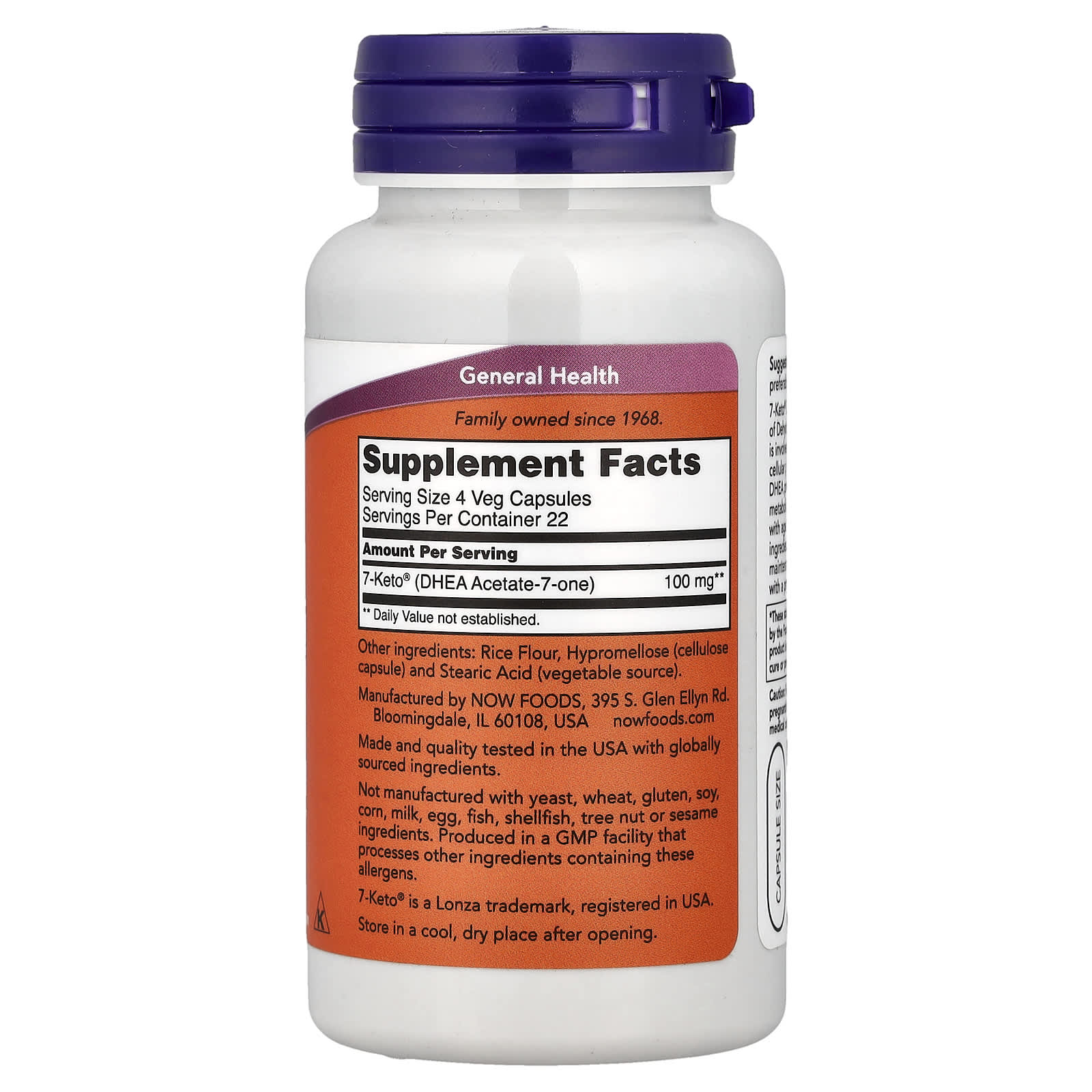NOW Foods 7-KETO 25mg baksida näringsfakta