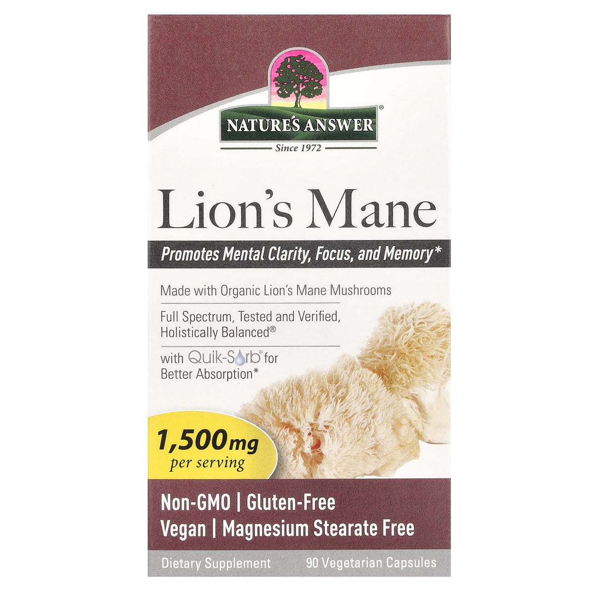 Nature's Answer Lion's Mane baksida etikett