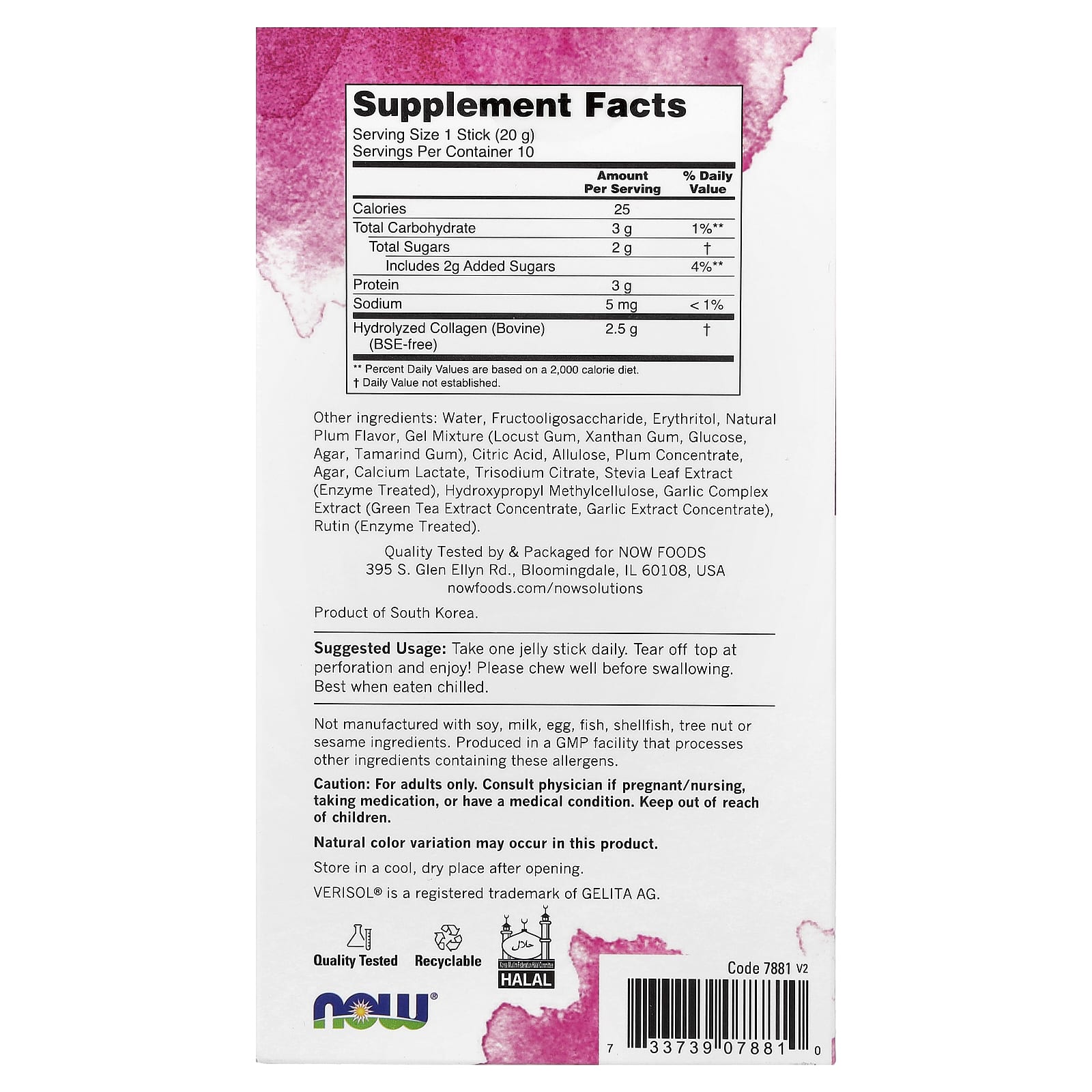 Now Foods Collagen Jelly Beauty Complex baksida