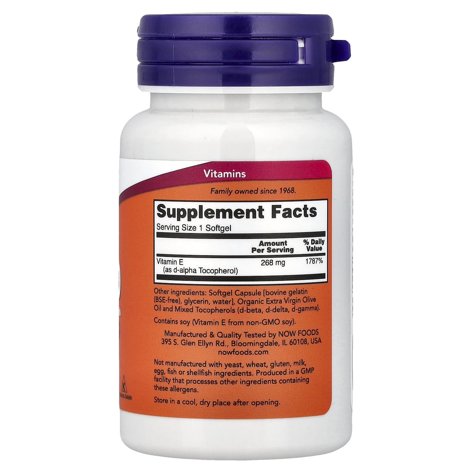 Now Foods Natural E-400 ingredienser etikett