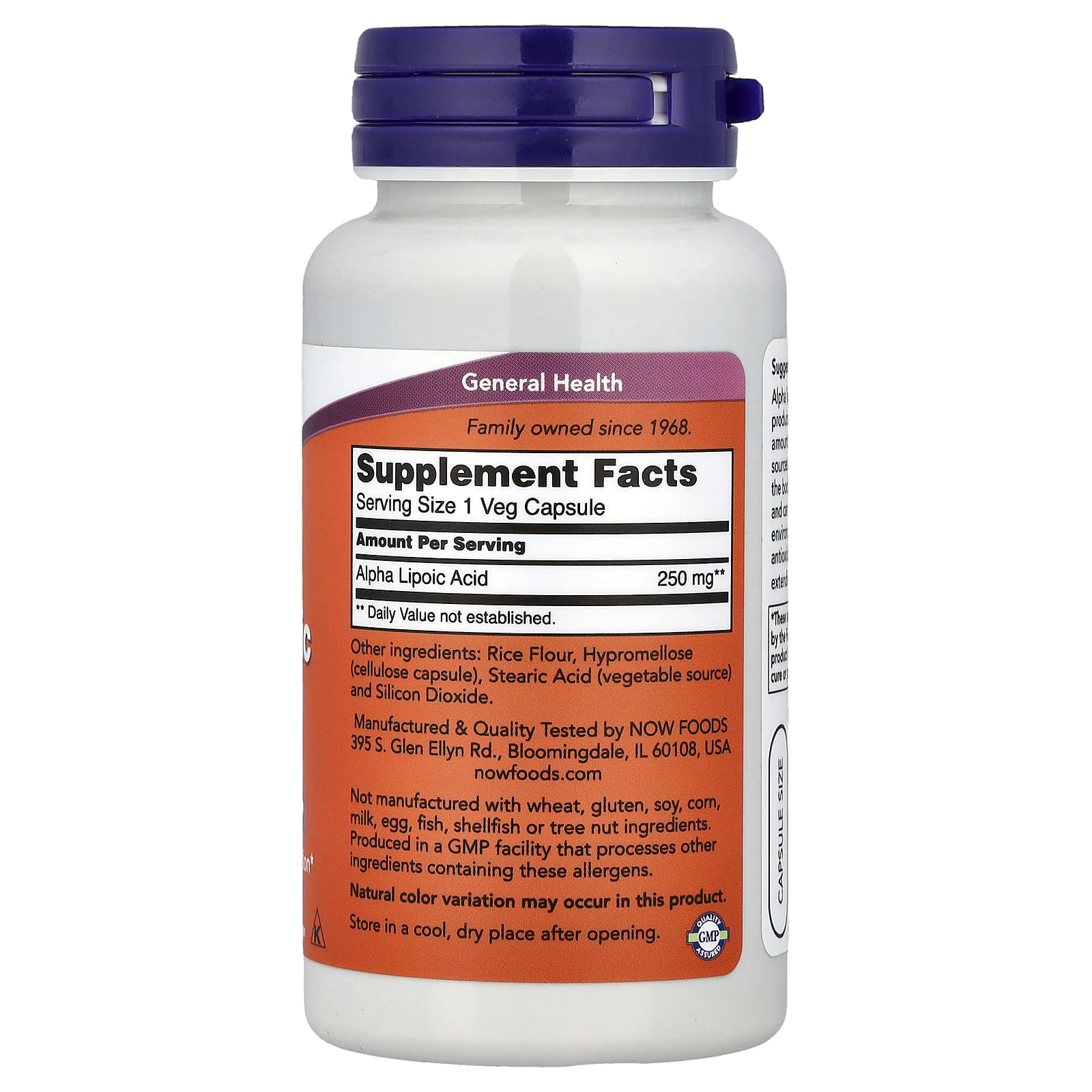 Alpha Lipoic Acid 250 mg ingredienser etikett