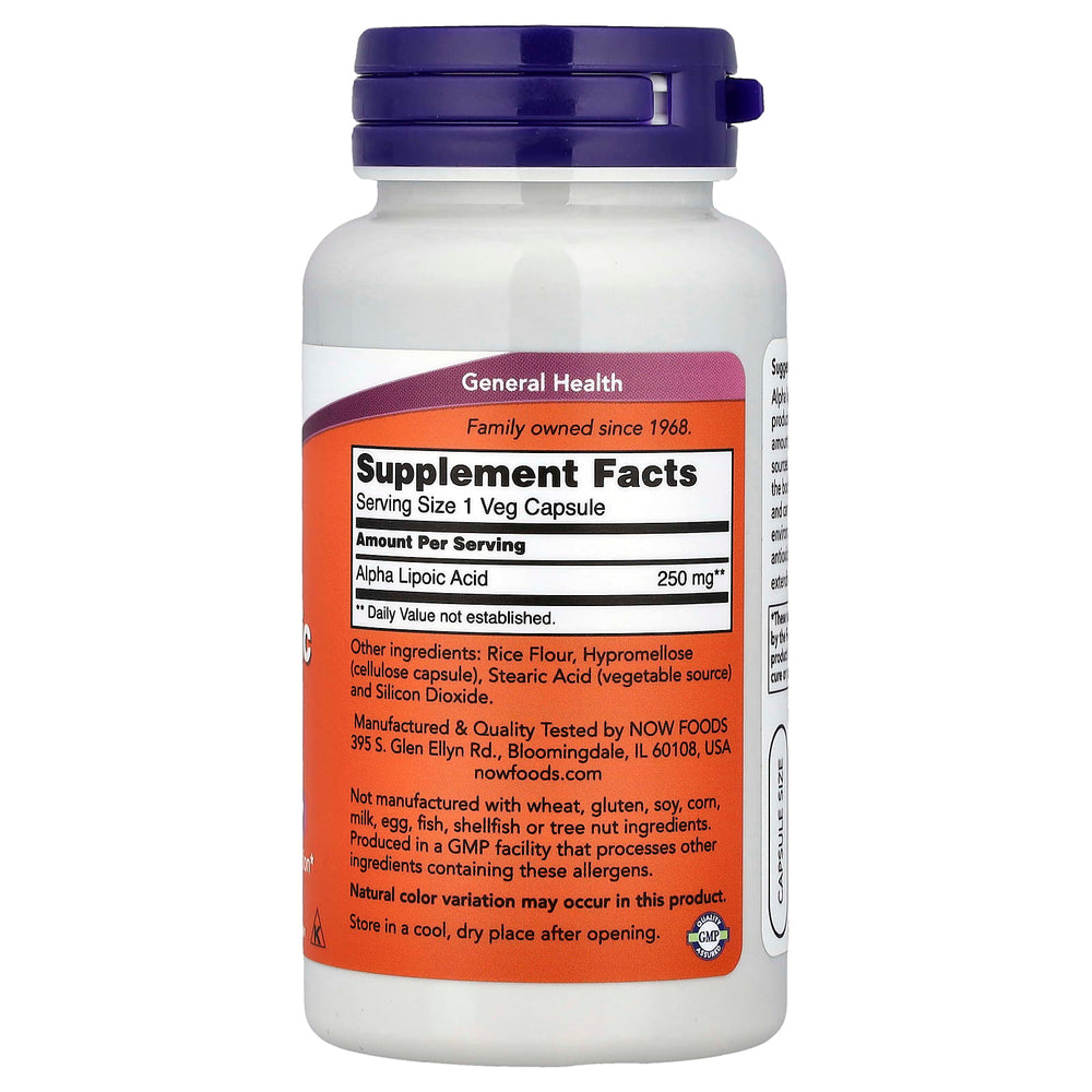Alpha Lipoic Acid 250 mg ingredienser etikett