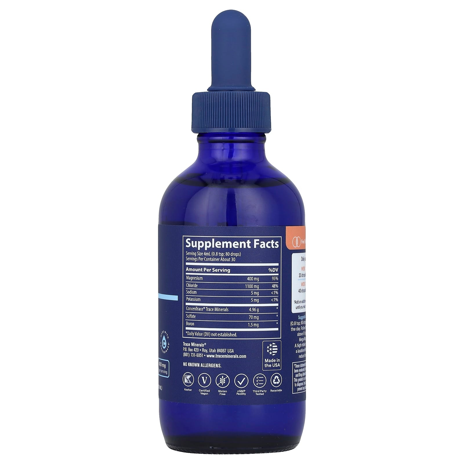 Trace Minerals Mega-Mag baksida med näringsfakta