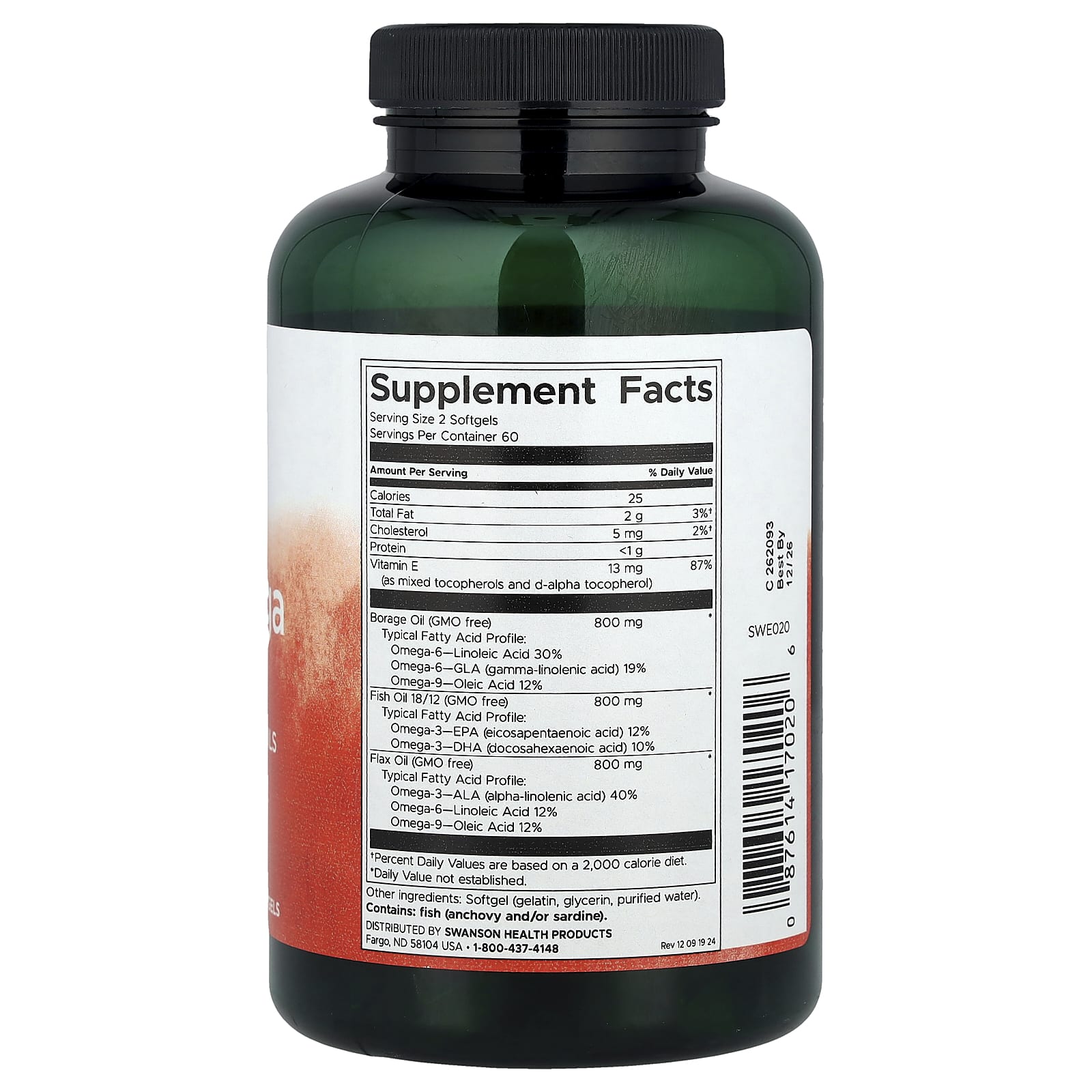 Swanson Multiomega 3-6-9 baksida näringsfakta