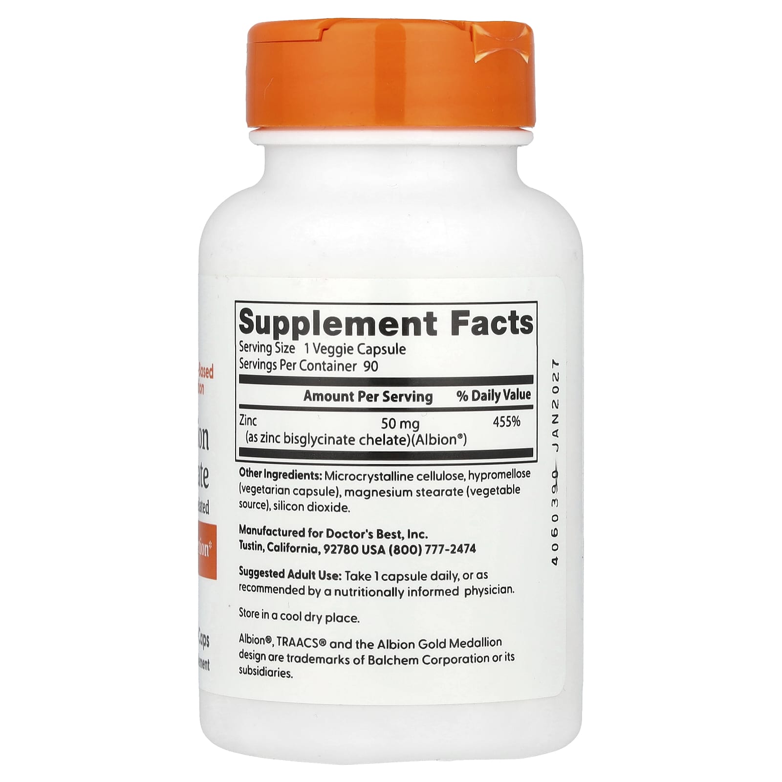 Doctor's Best Zinc ingredienslista etikett