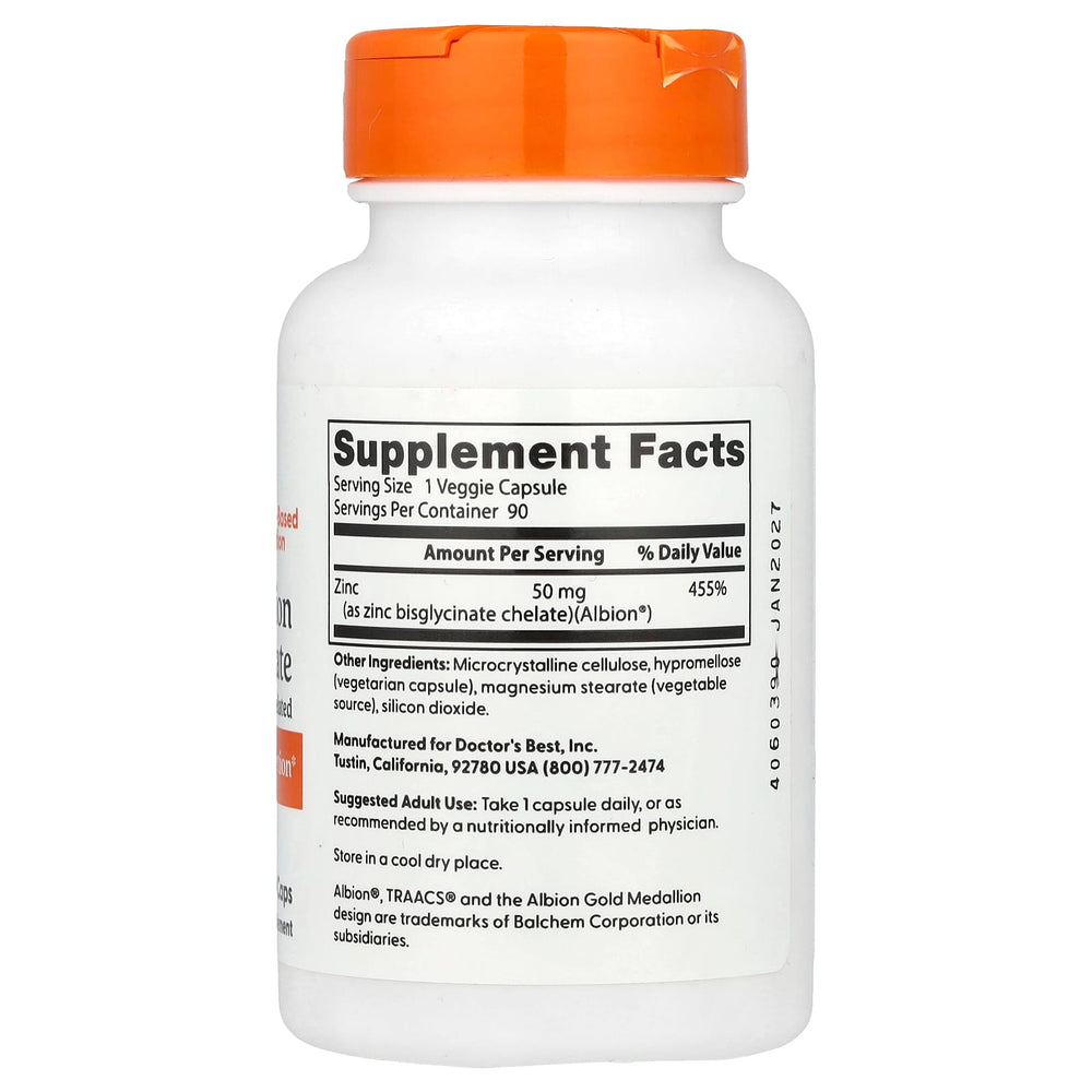 Doctor's Best Zinc ingredienslista etikett