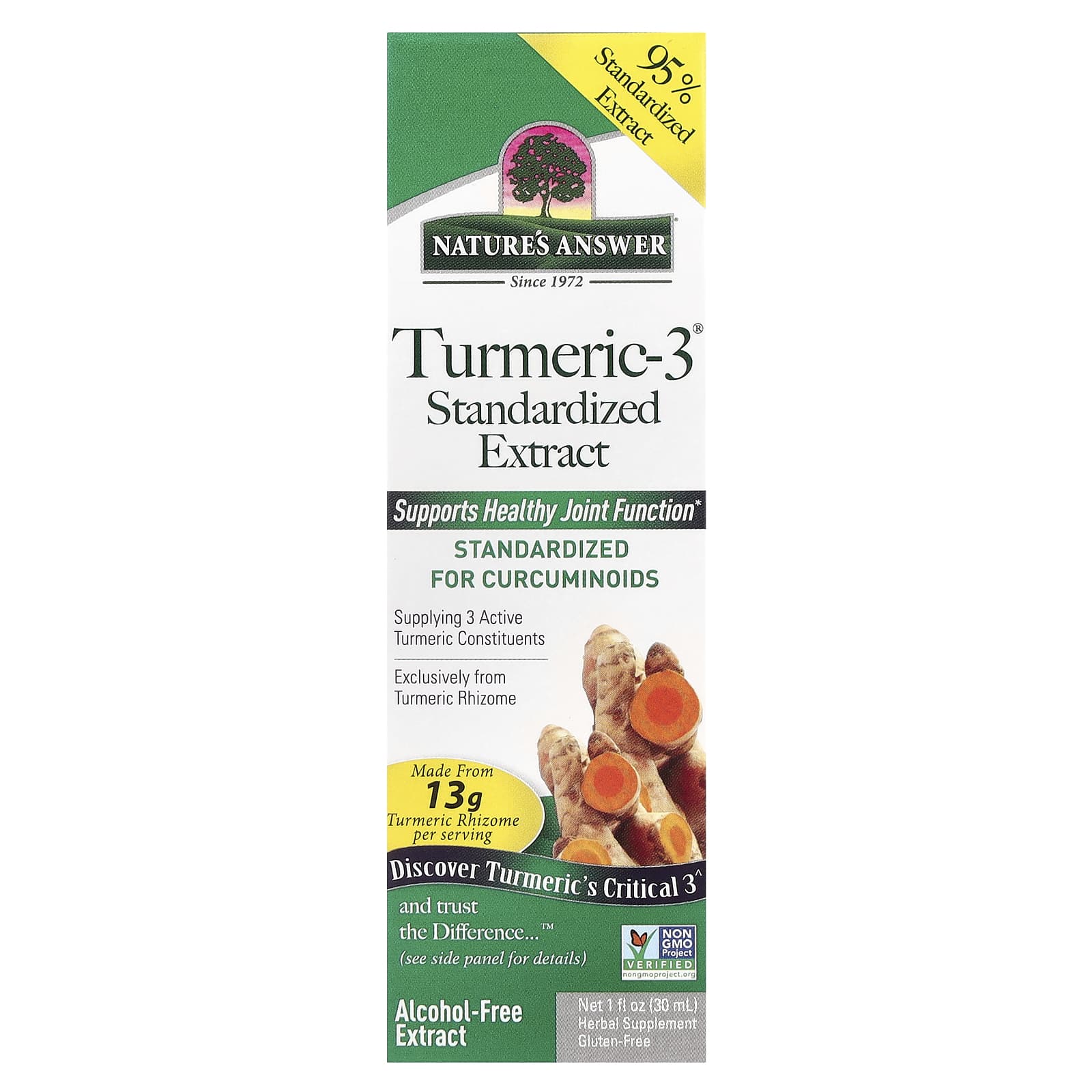 Nature's Answer Turmeric-3 baksida med näringsinformation