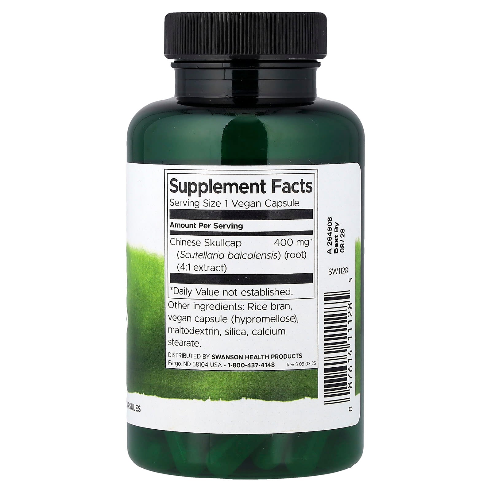 Swanson Chinese Skullcap ingredienser etikett
