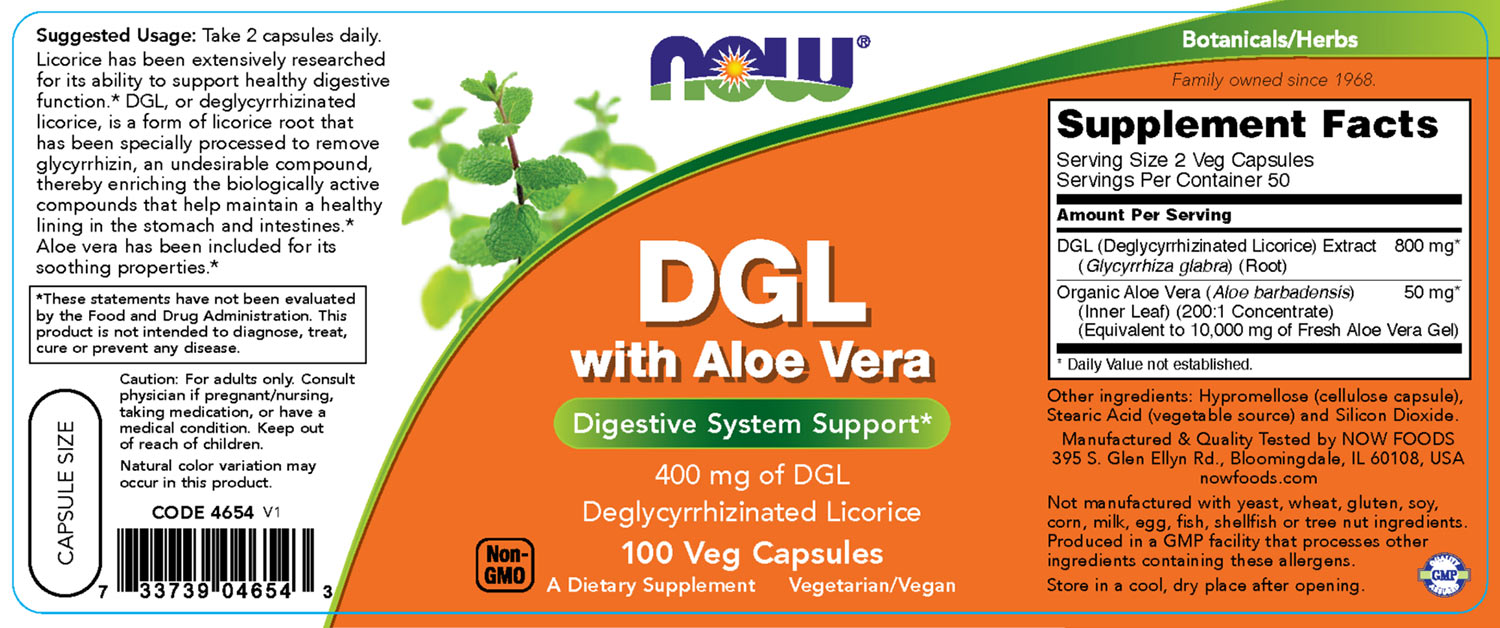 DGL with Aloe Vera baksida med näringsinformation