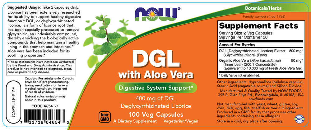 DGL with Aloe Vera baksida med näringsinformation