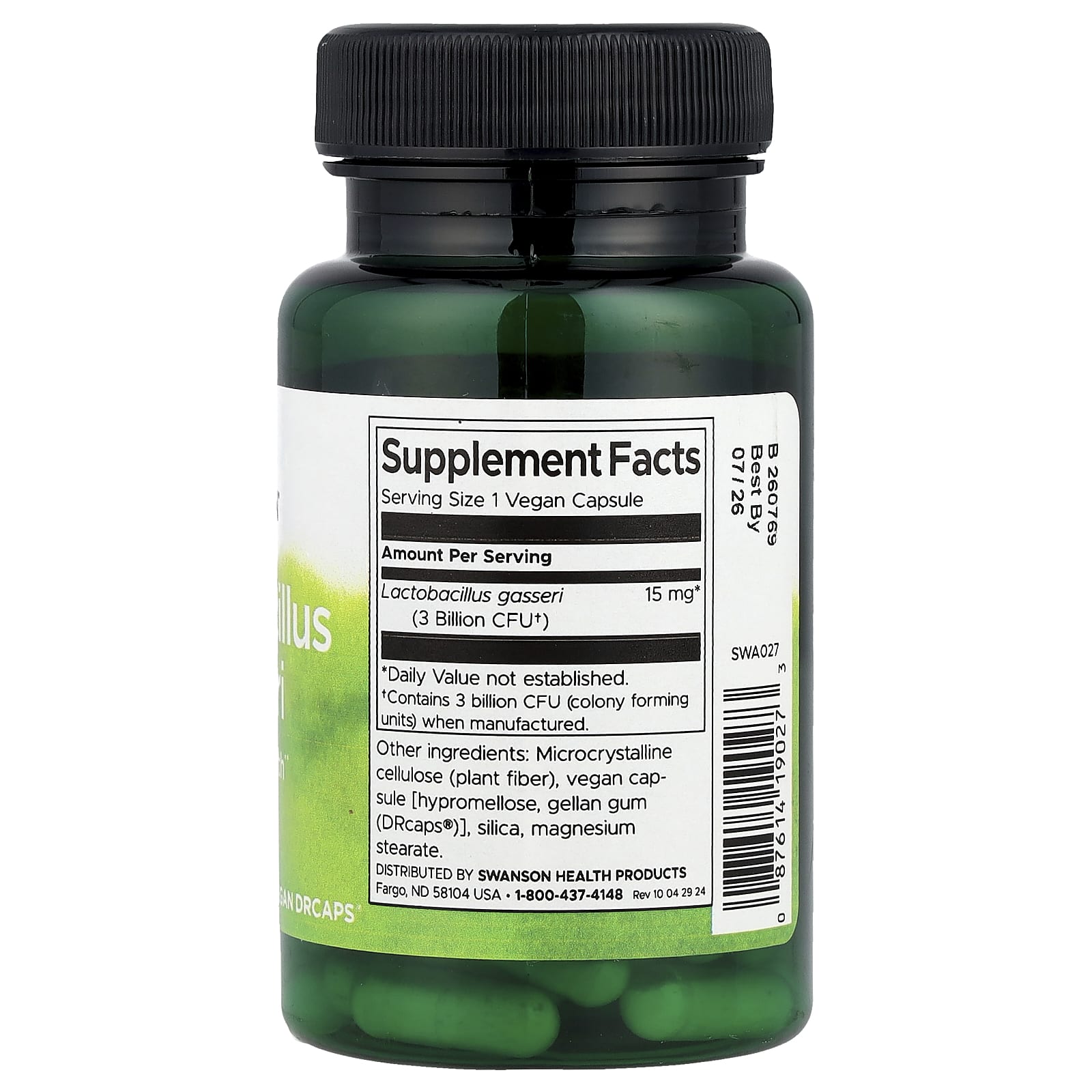 Swanson Lactobacillus Gasseri näringsfakta