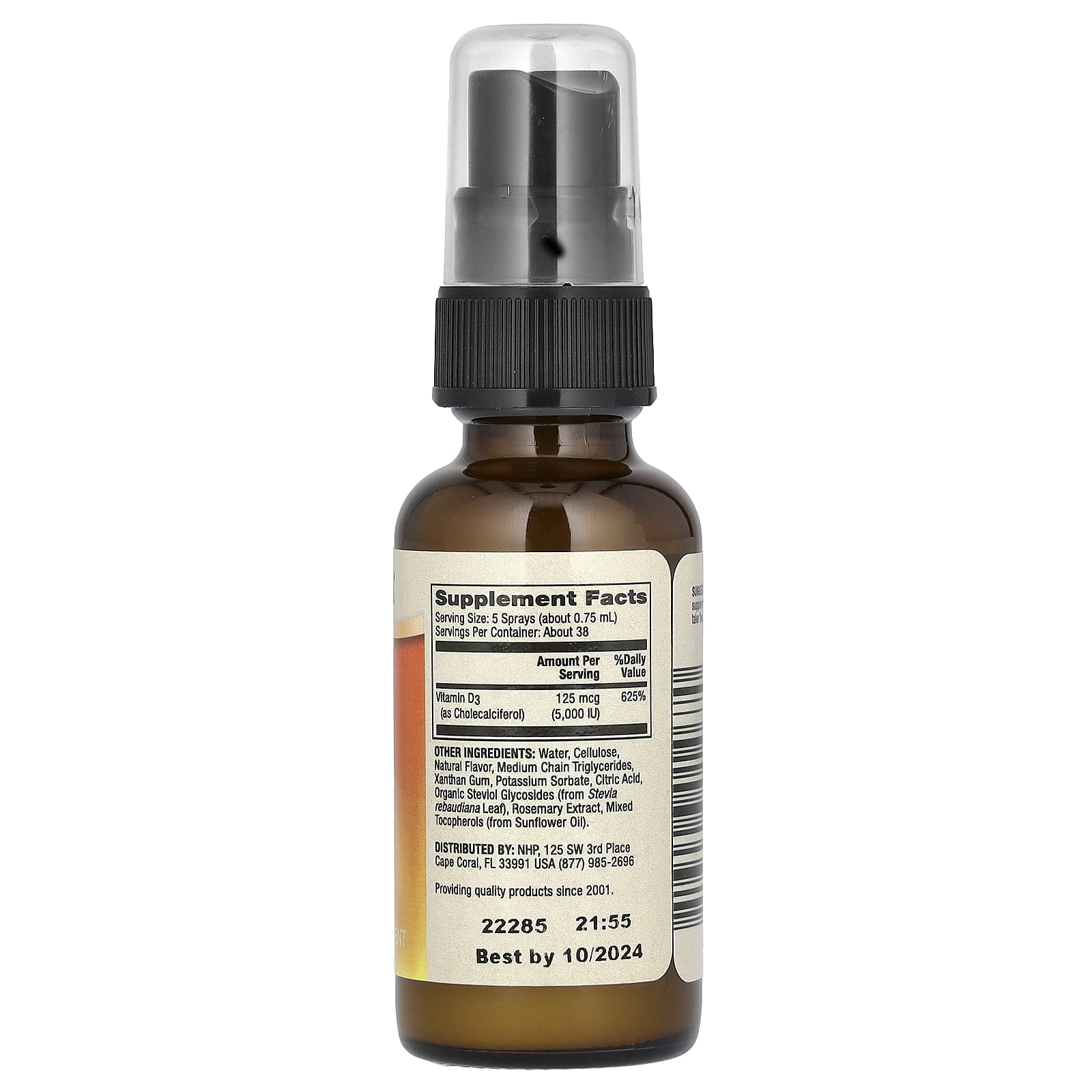 Vitamin D3 Sunshine Mist näringsfakta etikett