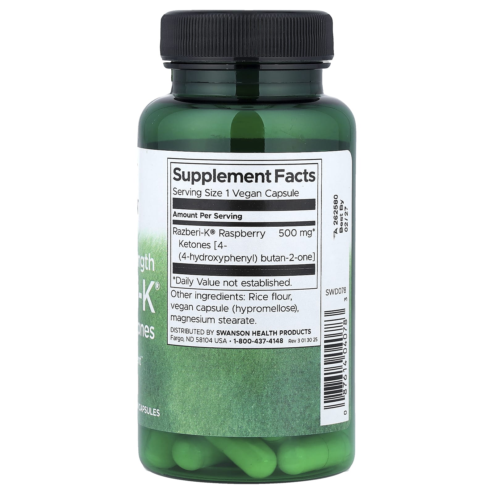 Swanson Raspberry Ketones baksida näringsfakta